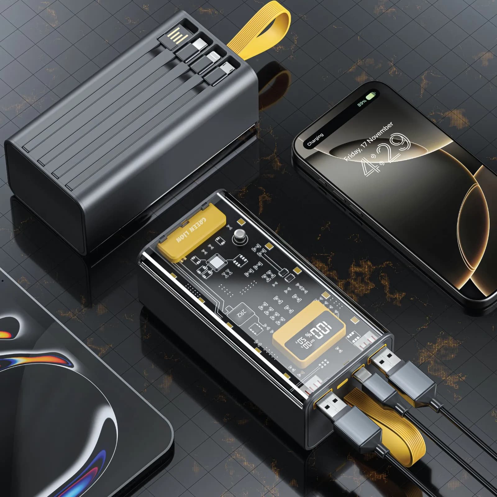 Green Lion Transparent Pro 30000mAh Power Bank - Black/Yellow 2