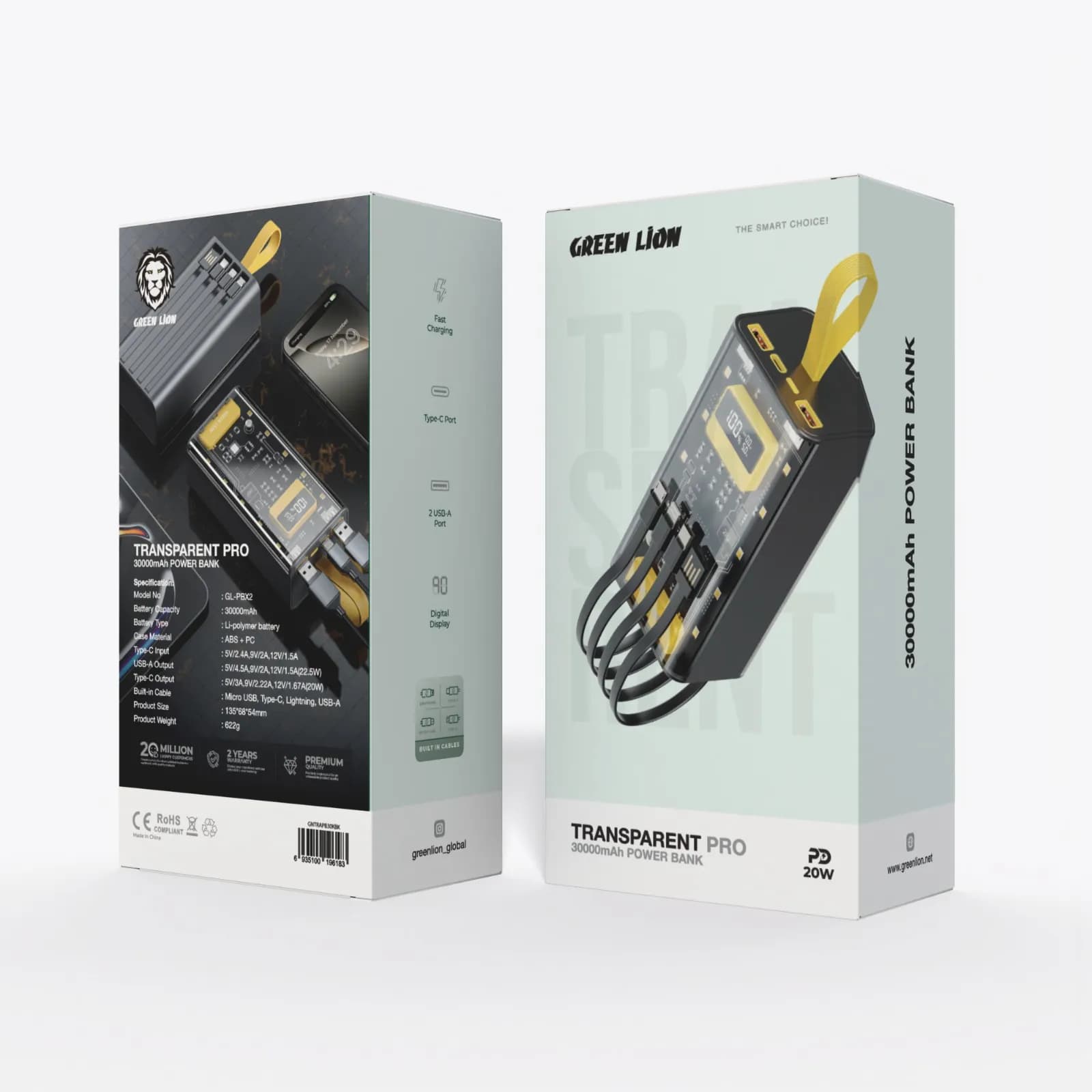 Green Lion Transparent Pro 30000mAh Power Bank - Black/Yellow 3