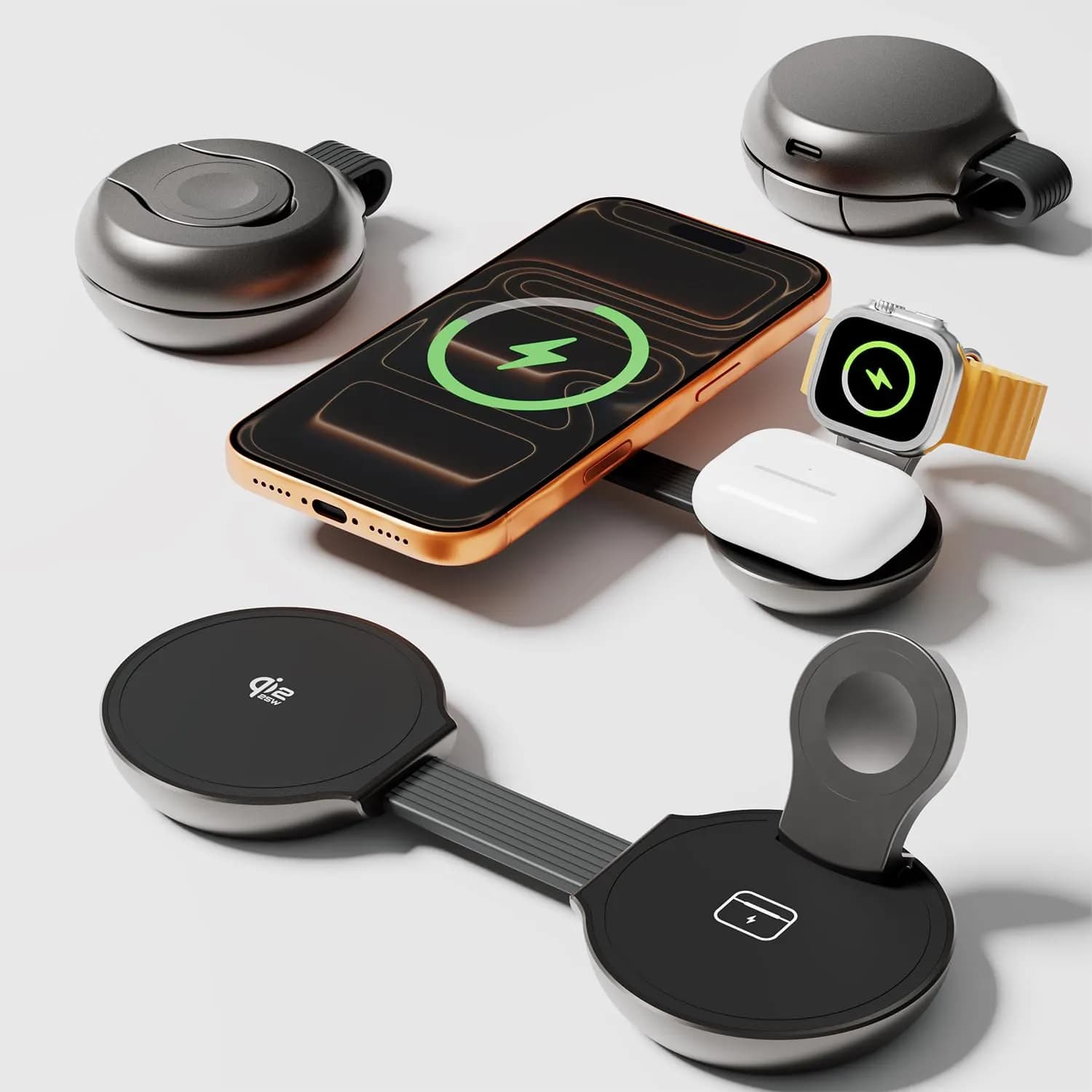 Green Lion Wireless Charger Qi2.2 - 3-in-1 Foldable 25W, Gray 2