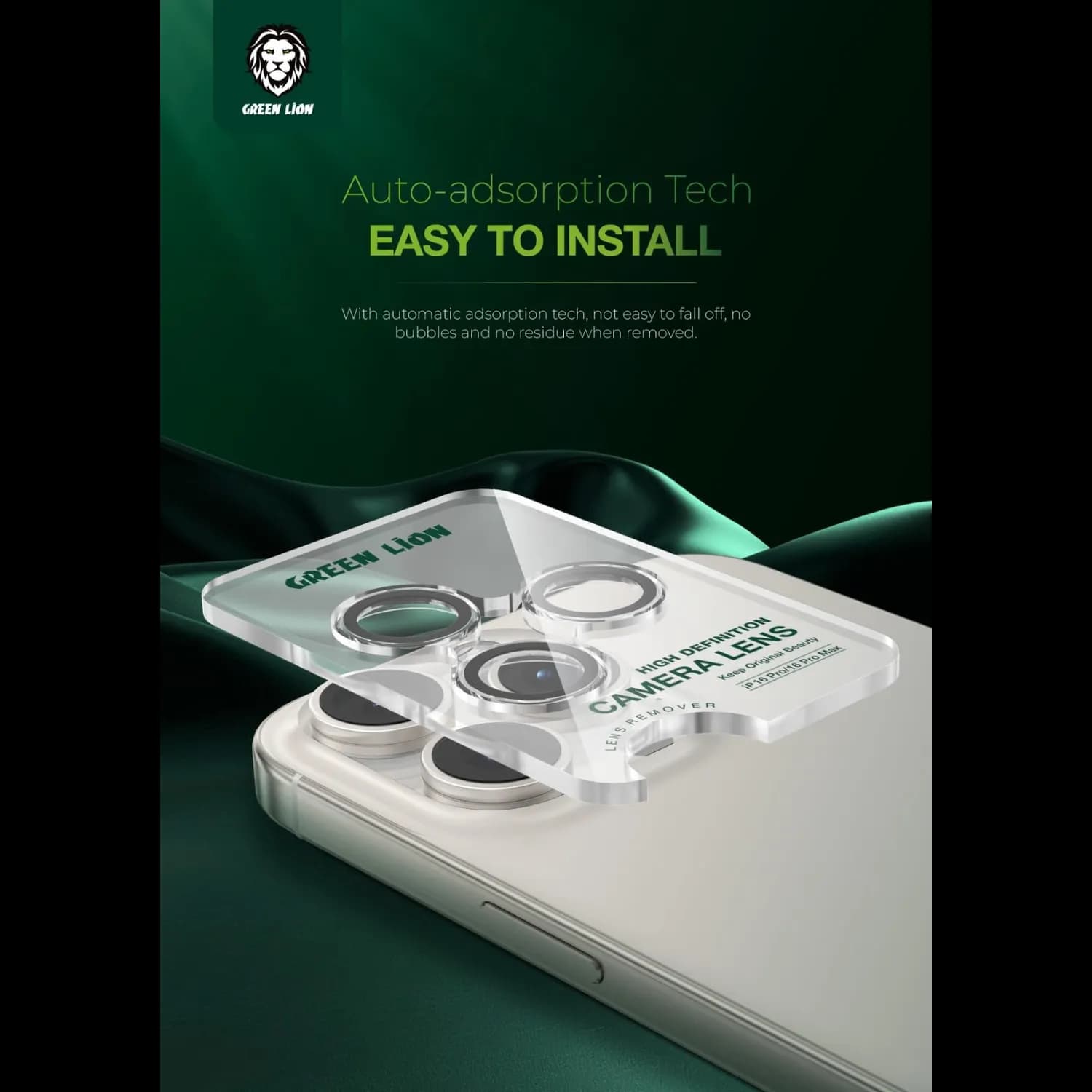 Green Lion Camera Lens Protector iPhone 16 Pro/Pro Max - 9H Glass, Anti-Glare 5