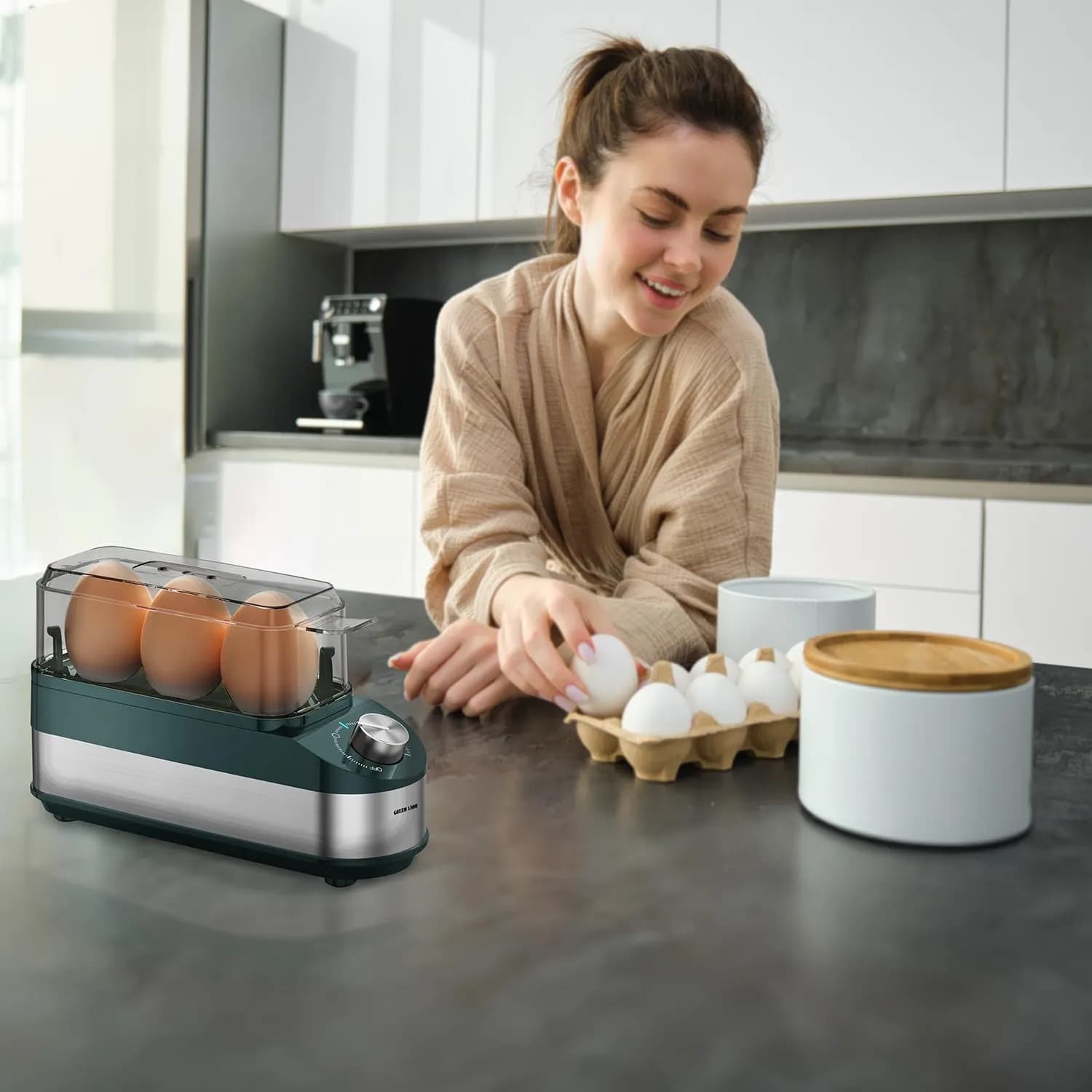 Green Lion Egg Cooker - 3 Eggs, 3-Mode, Green 3