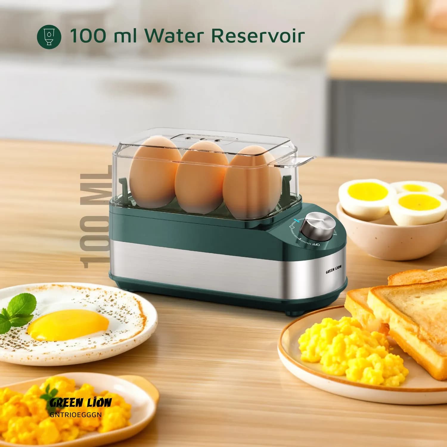 Green Lion Egg Cooker - 3 Eggs, 3-Mode, Green 4