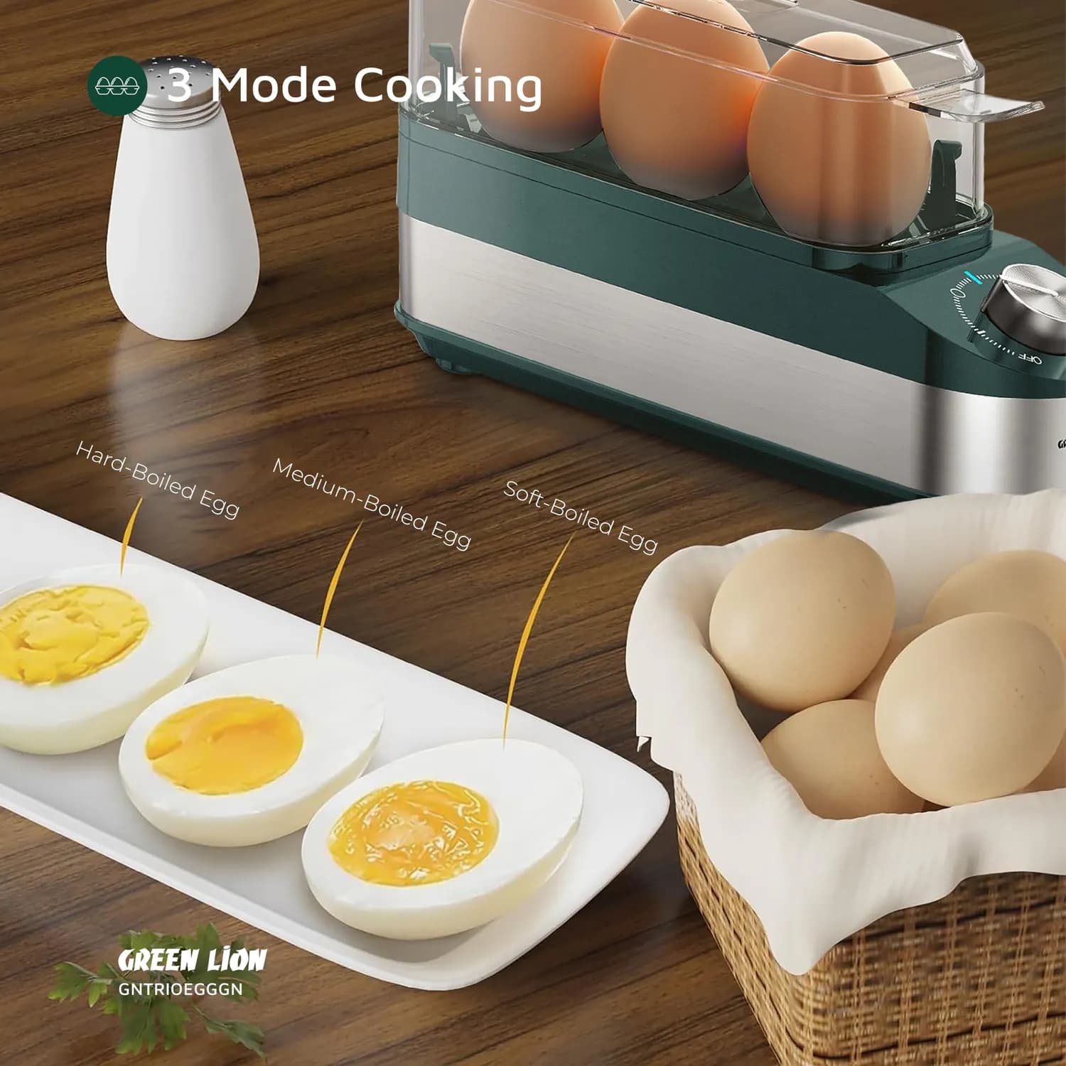 Green Lion Egg Cooker - 3 Eggs, 3-Mode, Green 5