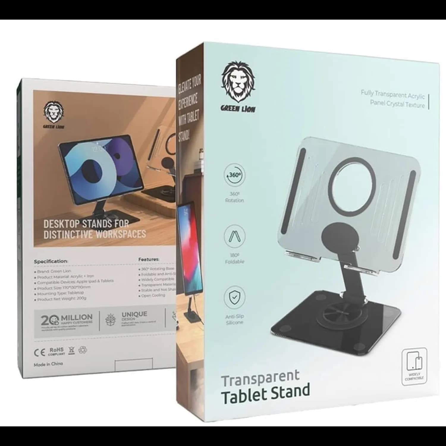 Green Lion Tablet Stand - 360° Rotating, Foldable, Black 3