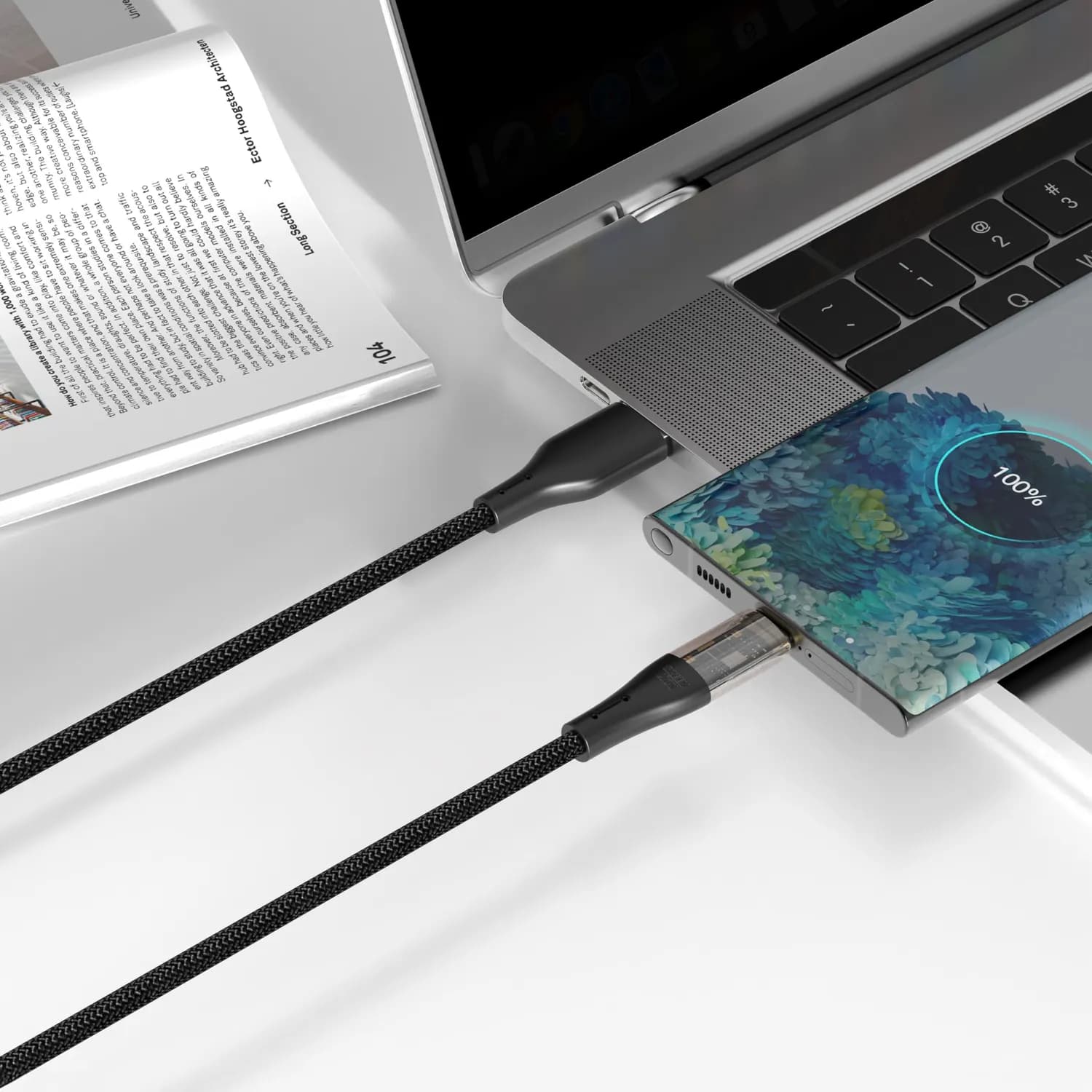 Green Lion USB-A to USB-C Cable - 1M Braided, Black 3