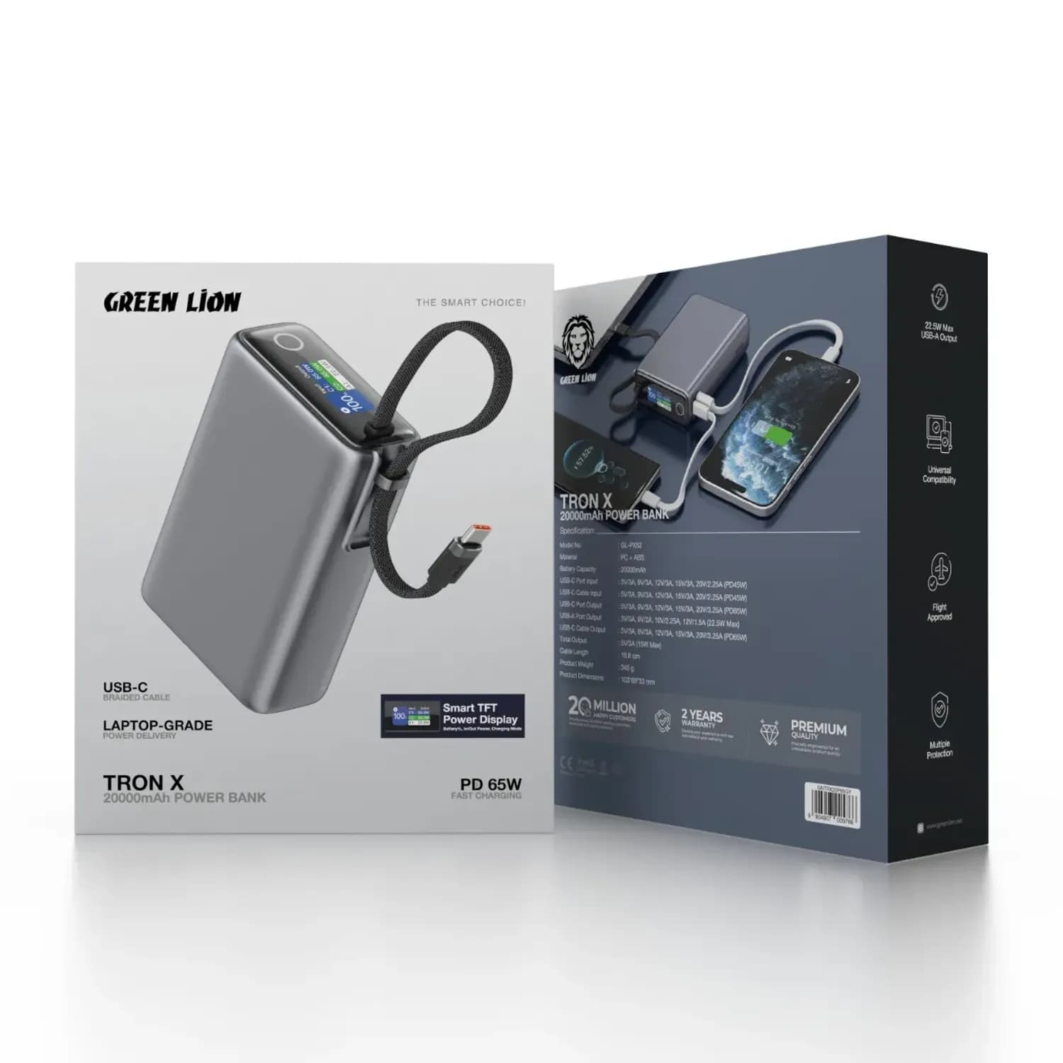 Green Lion Power Bank Tron X - 20000mAh 65W PD, Gray 4