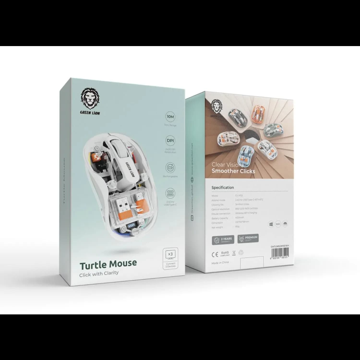 Green Lion Wireless Mouse - Tri-Mode 2400DPI, White — White 3