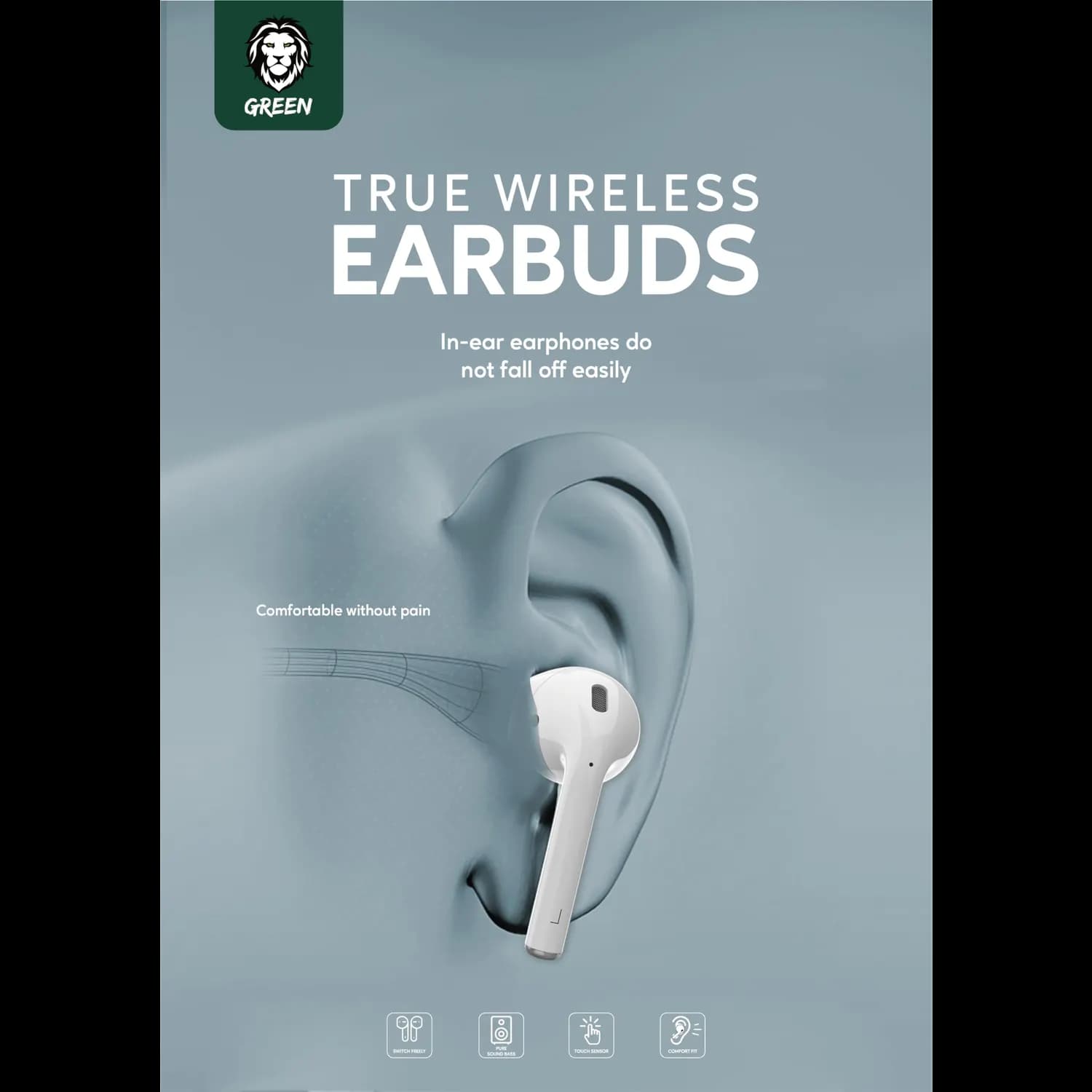 Green Lion True Wireless Earbuds - Black 3
