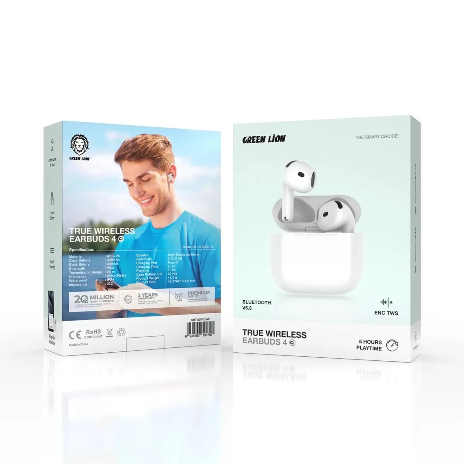 Green Lion True Wireless Earbuds 4 G1 - Bluetooth 5.3, White — Black 4