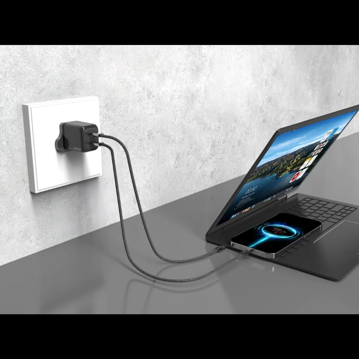 Green Lion Wall Charger - Dual 45W PD GaN, Black 3