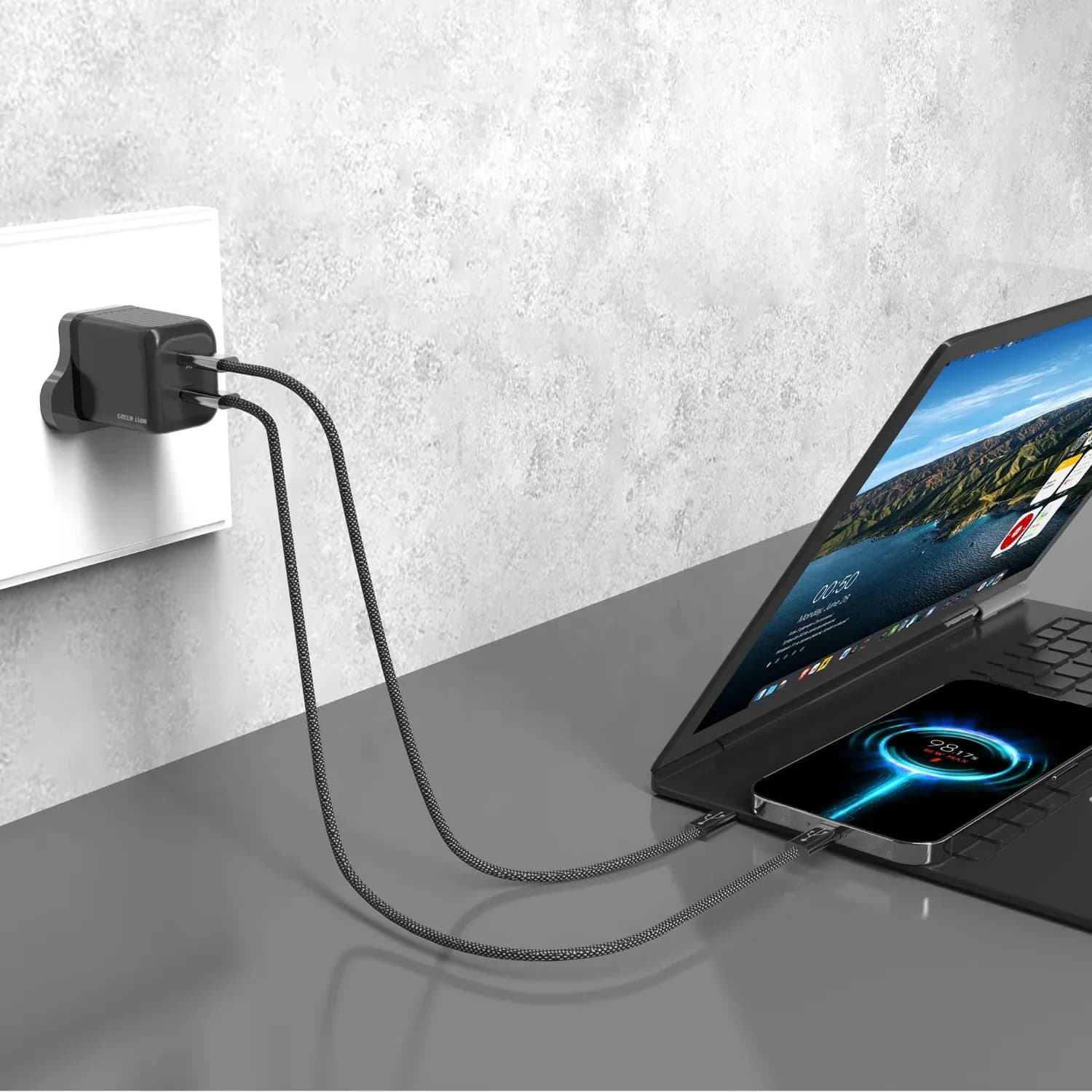 Green Lion GaN Wall Charger - Dual PD 45W, Black 2