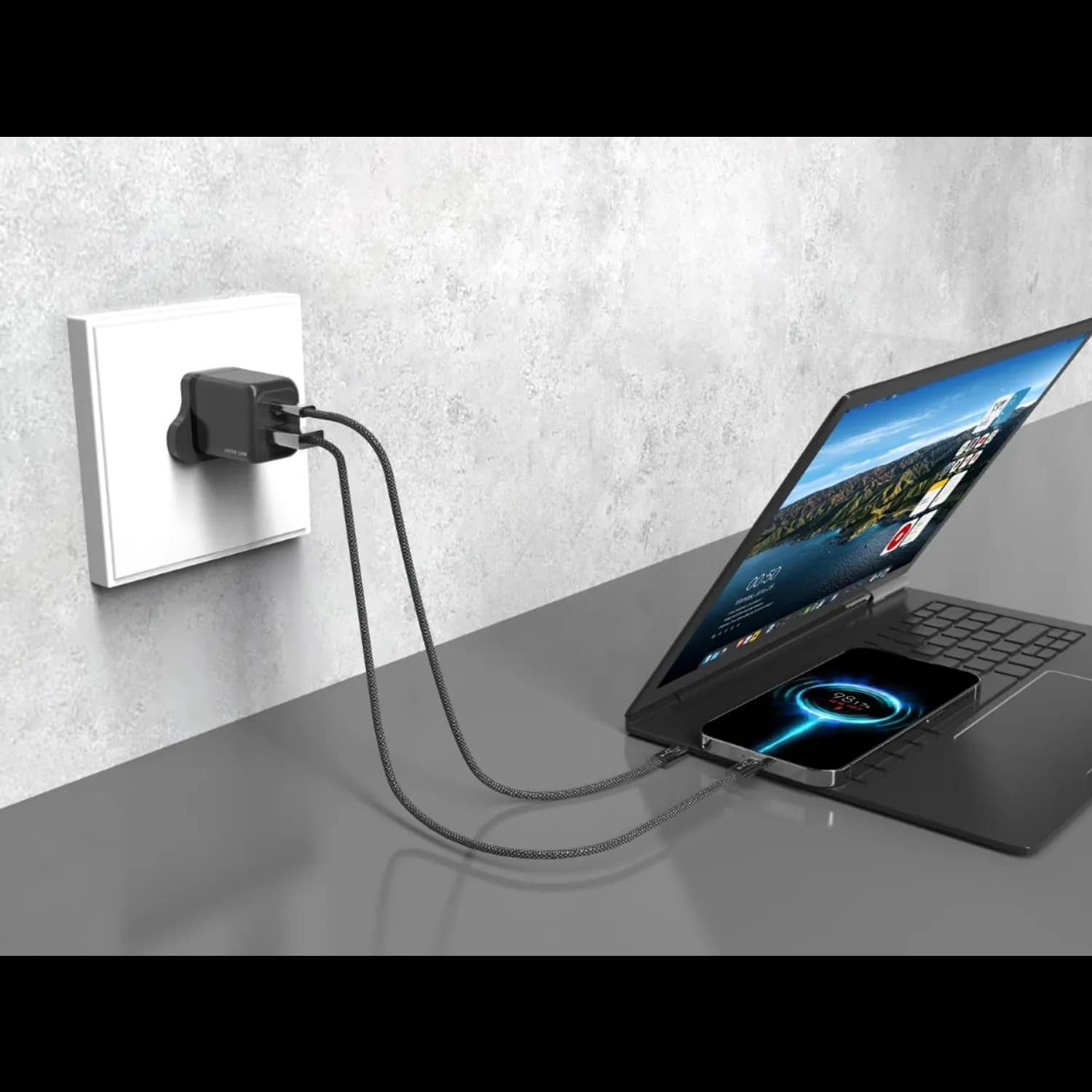 Green Lion GaN Charger - 45W PD, USB-C & USB-A, Black 3