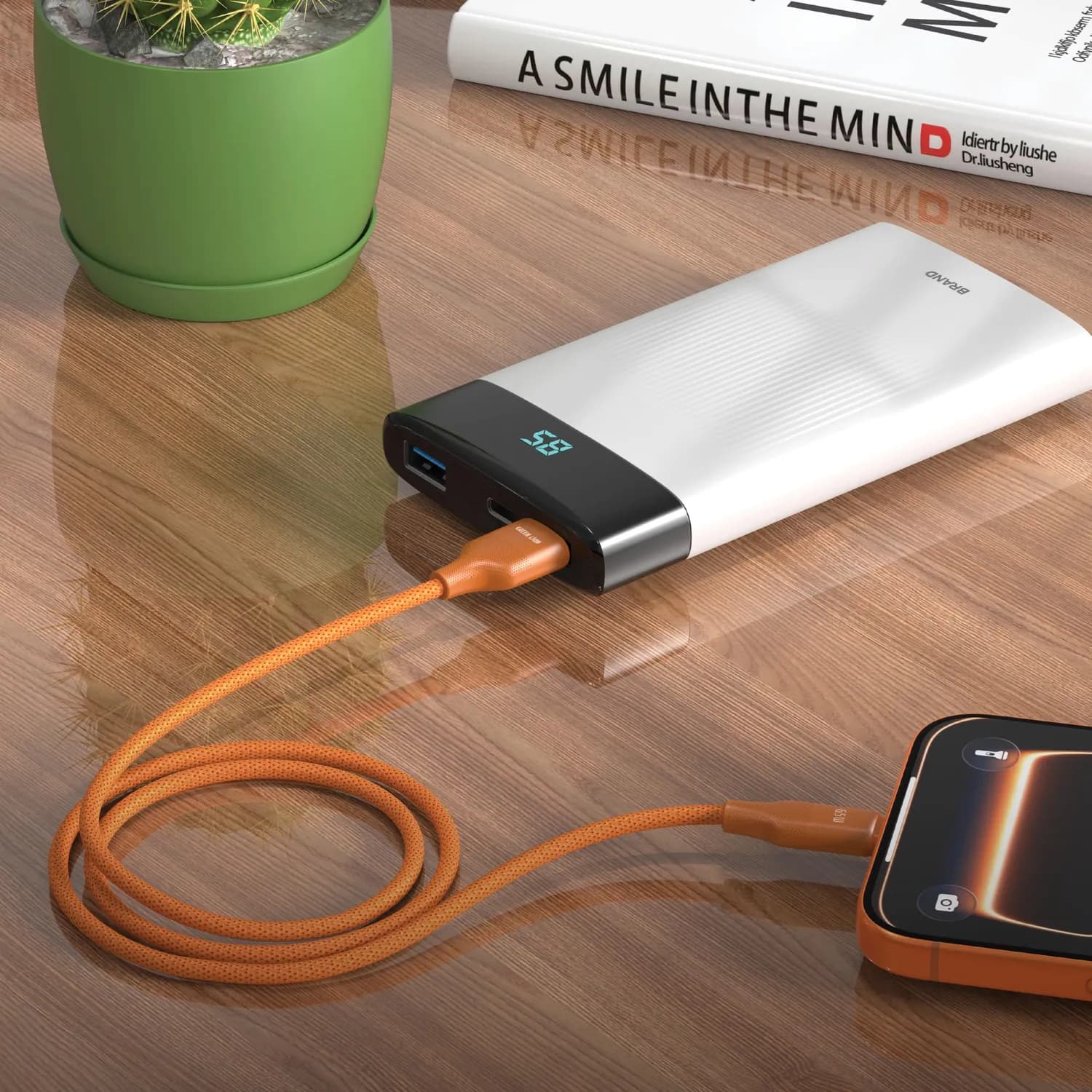 Green Lion USB-A to USB-C Cable - 65W Fast Charging, Orange 2
