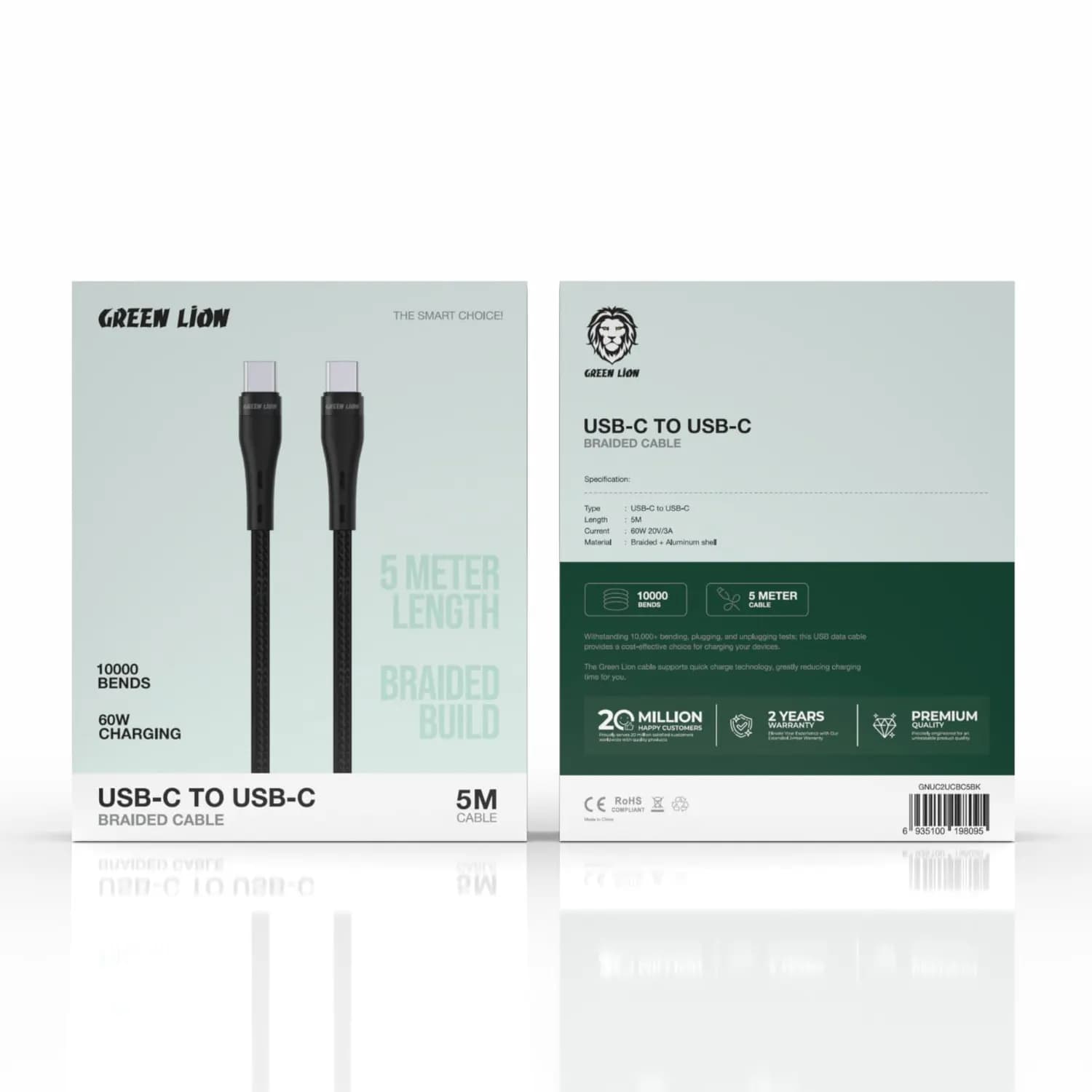 Green Lion USB-A to USB-C Cable - 240W Fast Charging, Black 2