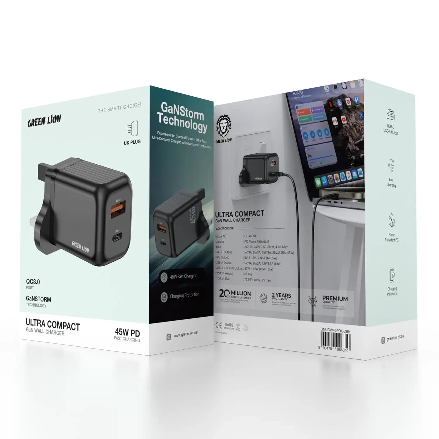Green Lion Wall Charger - 45W PD+QC, Black 4