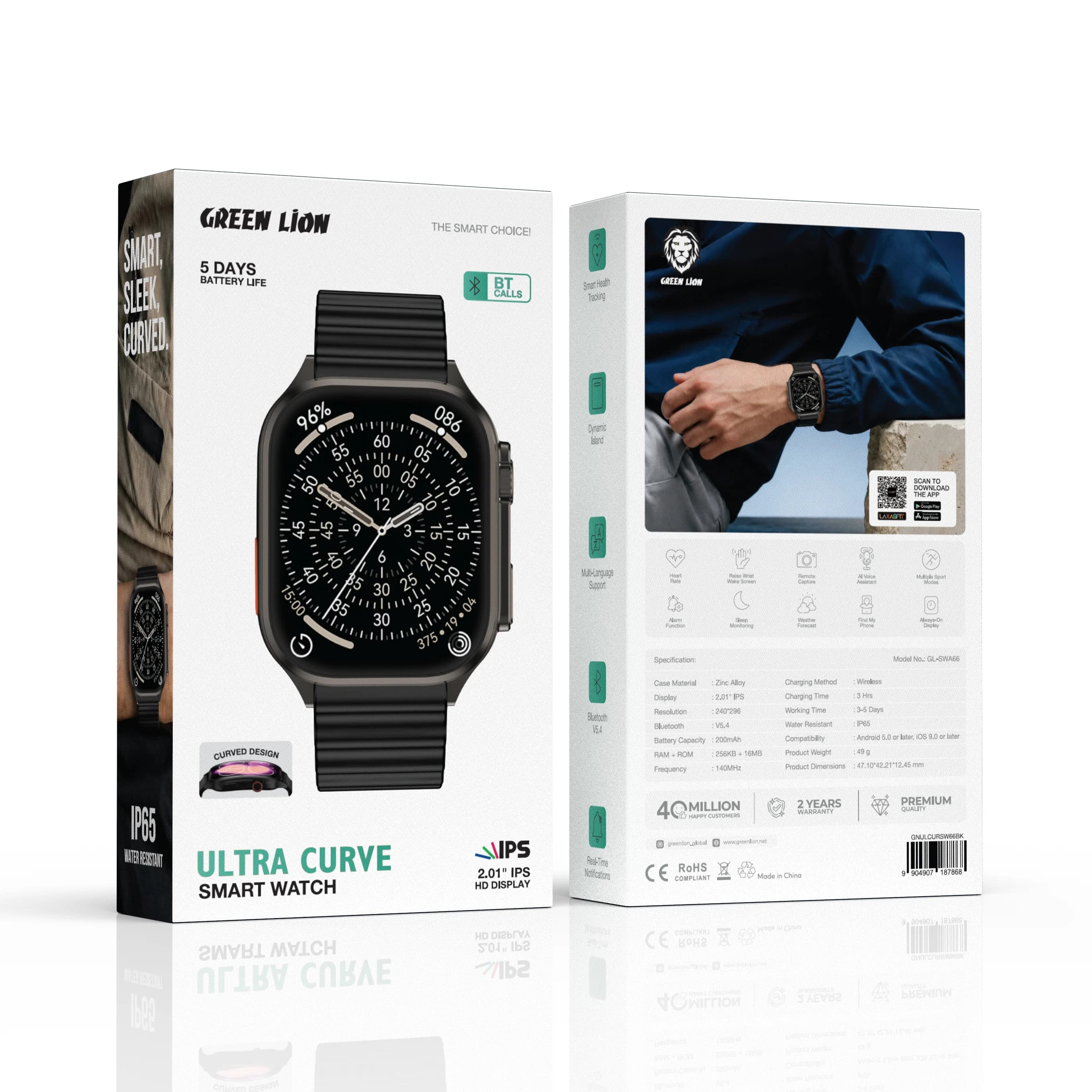 Green Lion Smart Watch Ultra Curve GNULCURSW66BK - Wireless Charging, Black — Black 5