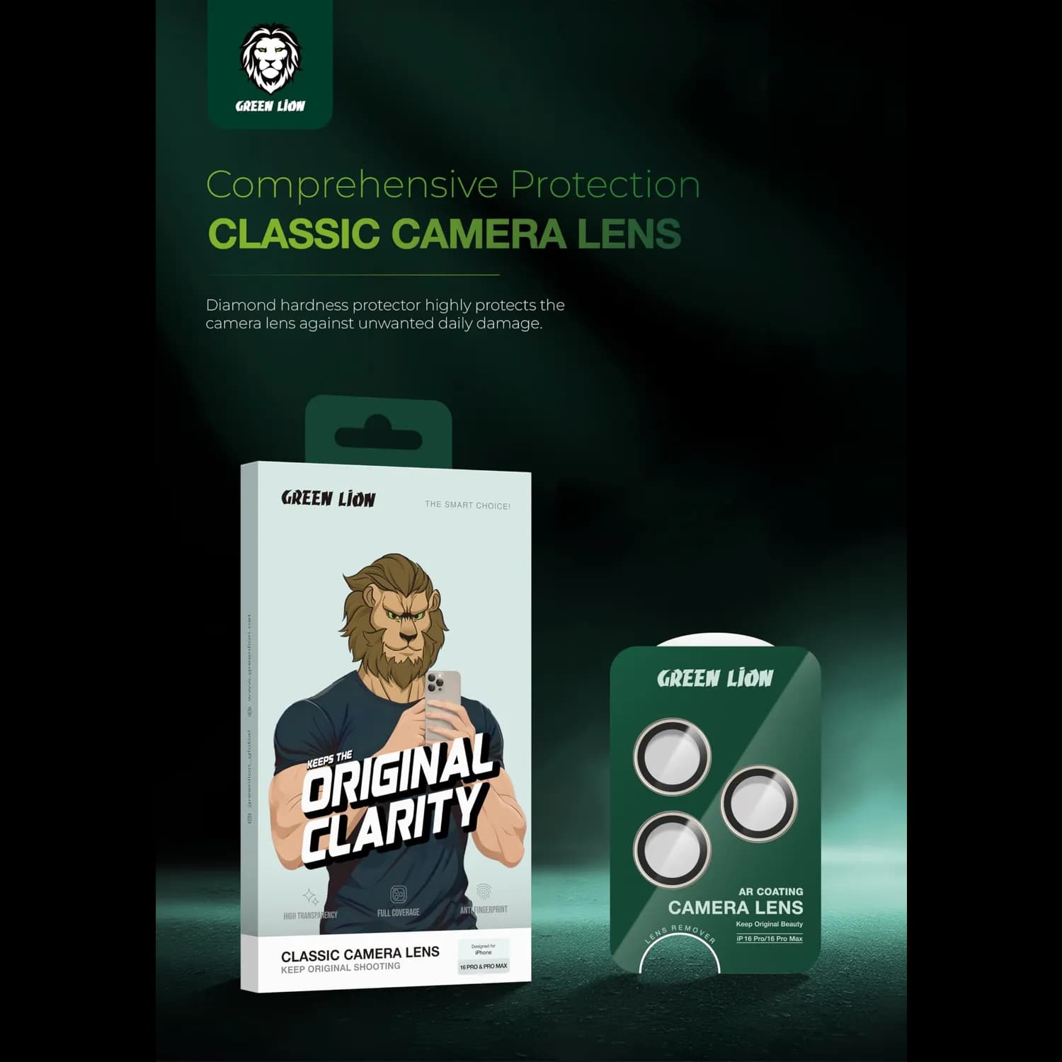 Green Lion Lens Protector iPhone 16 Pro/Pro Max - Diamond Hardness, Titanium — Black 4