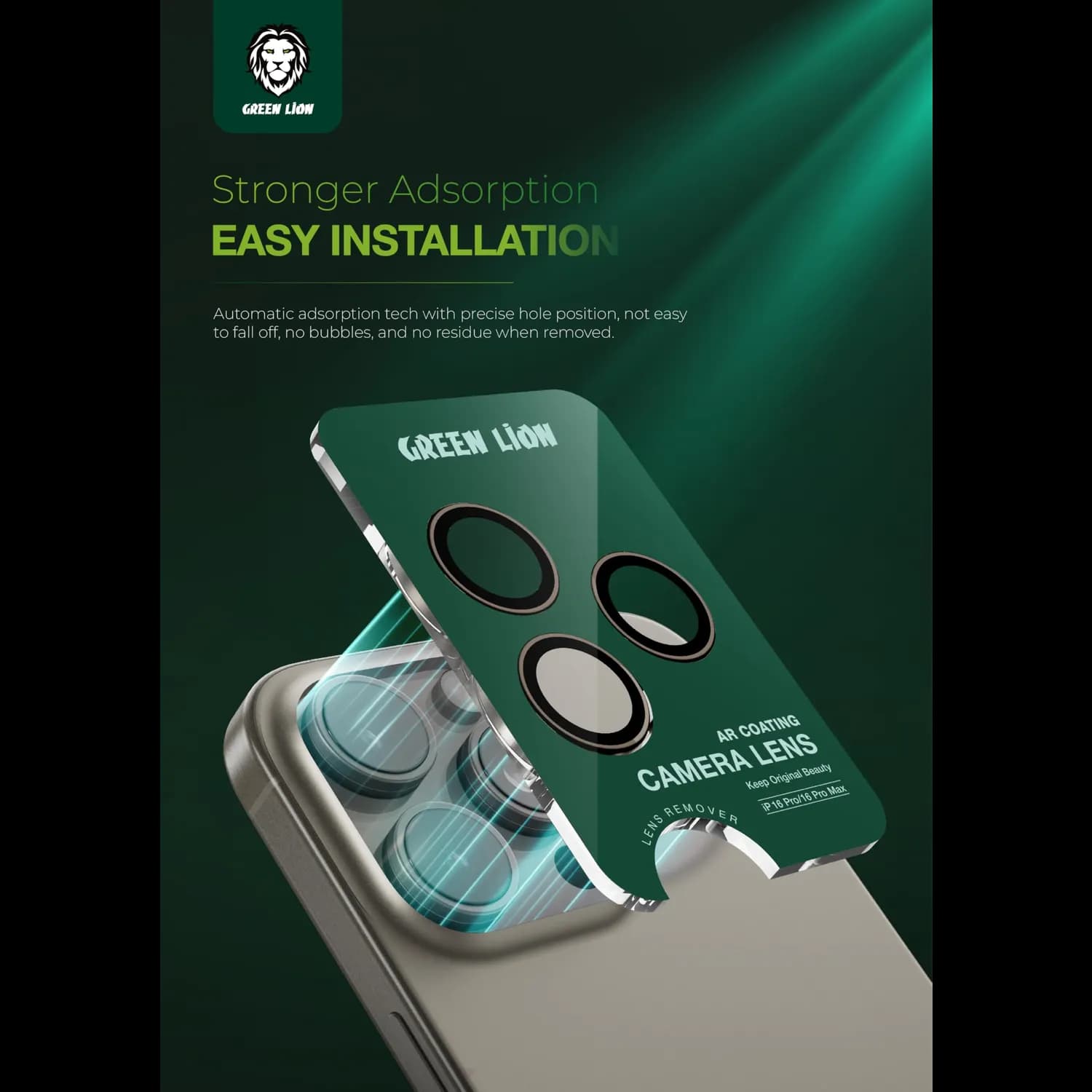 Green Lion Lens Protector iPhone 16 Pro/Pro Max - Diamond Hardness, Titanium — Black 5