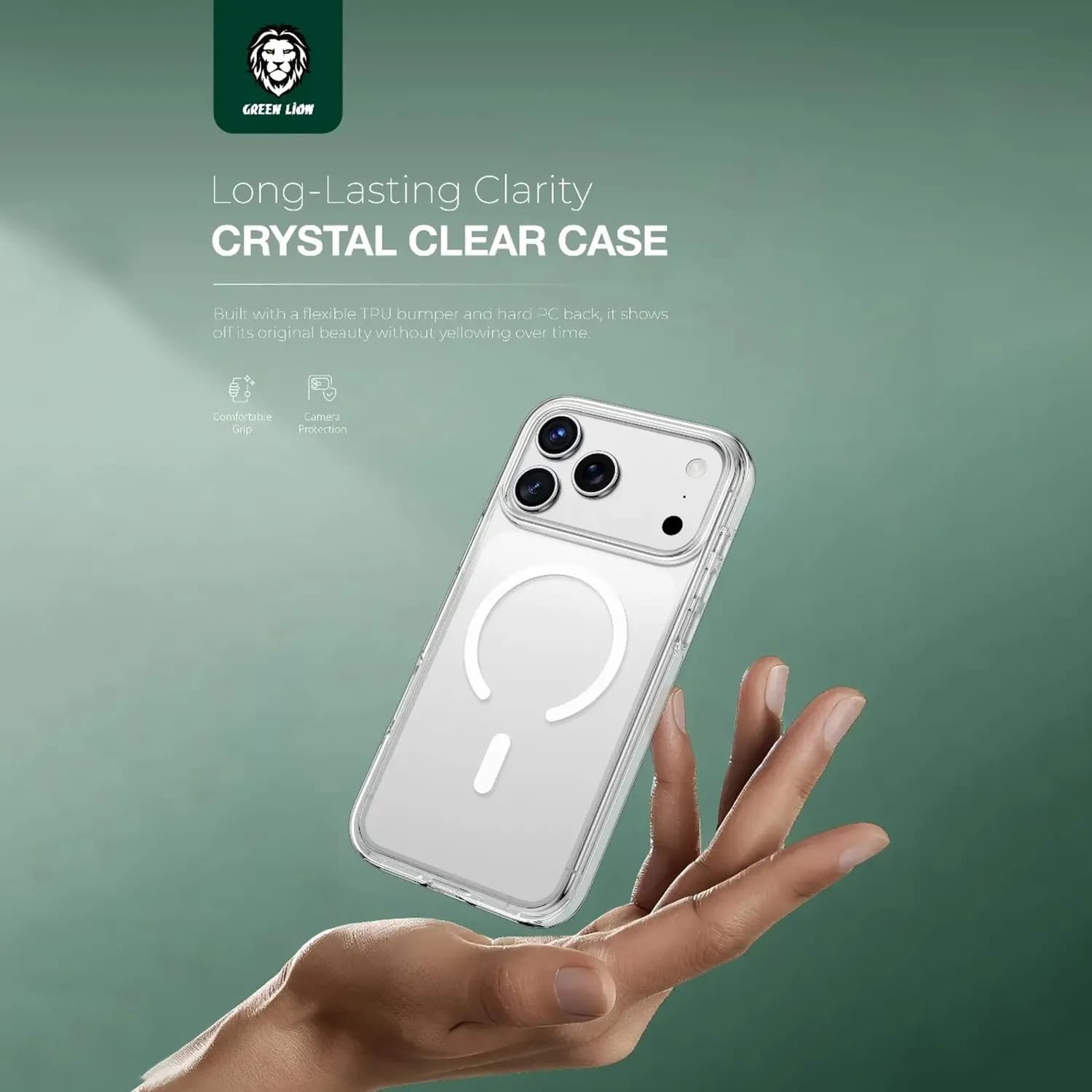 Green Lion iPhone 17 Pro Case - Ultra Clear, Anti-Yellow 3