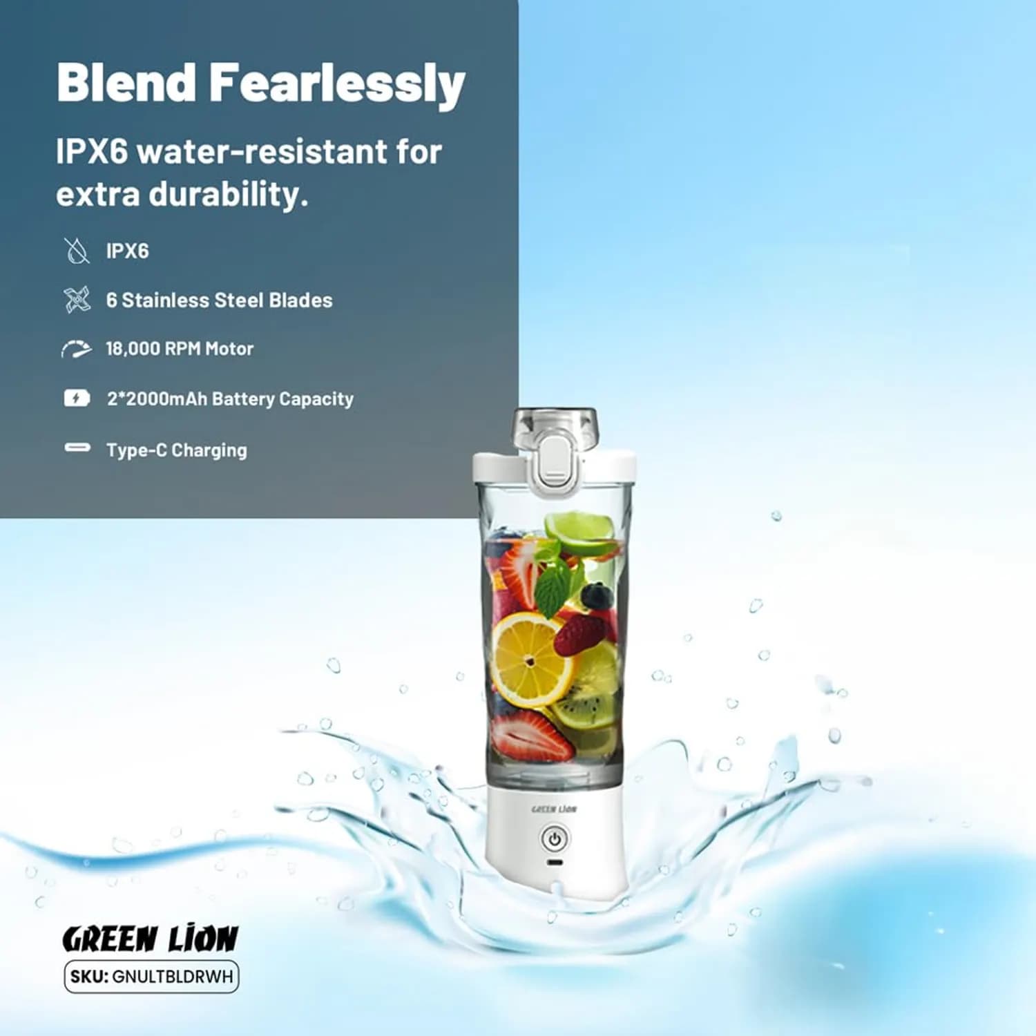 Green Lion Portable Blender - 240W, 600ml, White 4
