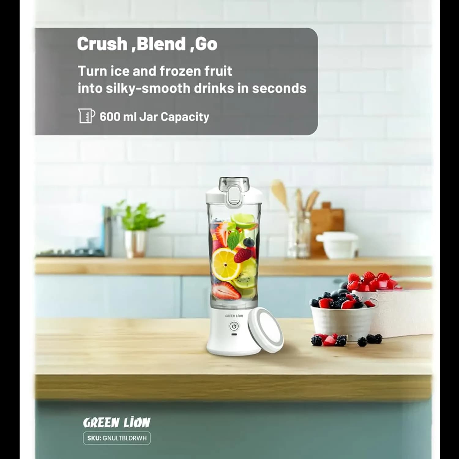 Green Lion Portable Blender - 240W, 600ml, White 5