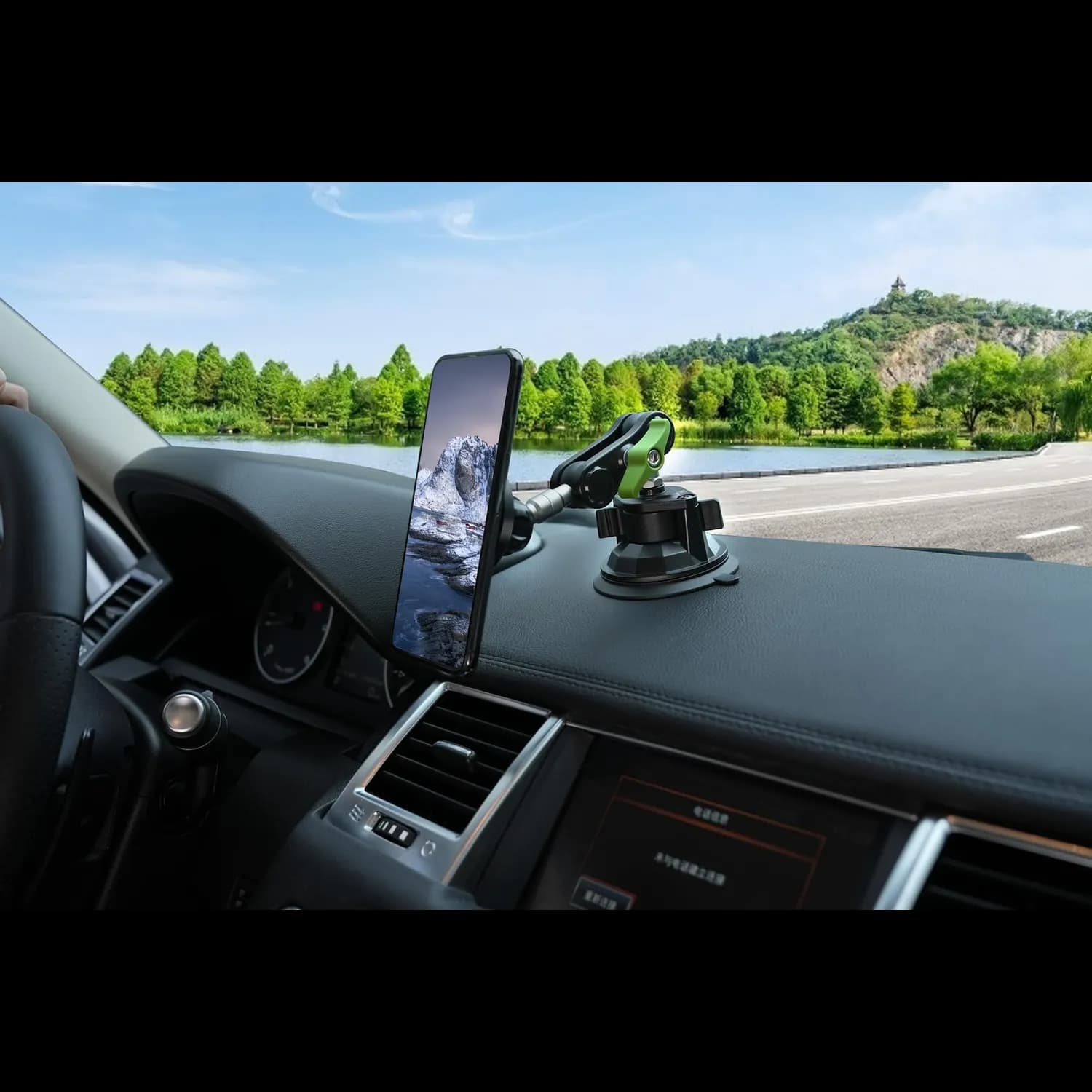 Green Lion Phone Stand - MagSafe Compatible, Windshield Mount 3