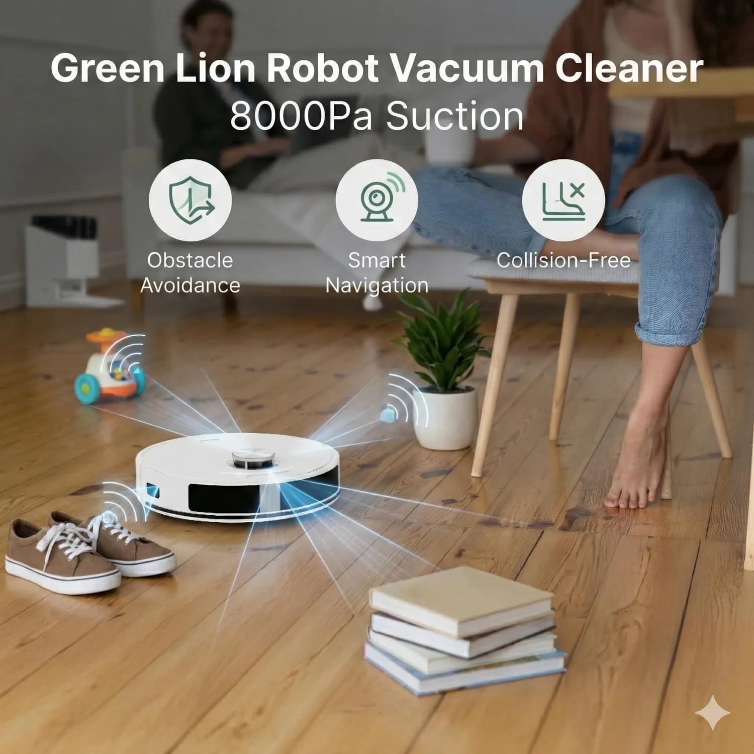 Green Lion Robot Vacuum Ultra Vac - 8000Pa, Auto Empty, White 3