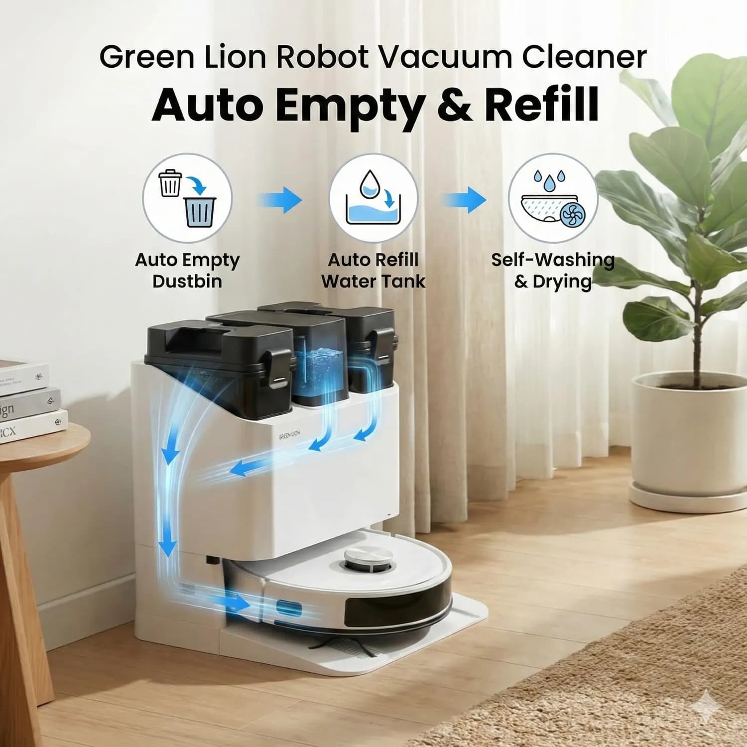 Green Lion Robot Vacuum Ultra Vac - 8000Pa, Auto Empty, White 4