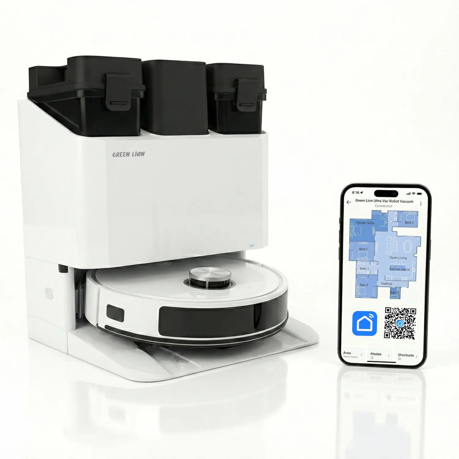 Green Lion Robot Vacuum Ultra Vac - 8000Pa, Auto Empty, White 1 Green Lion Robot Vacuum Ultra Vac - 8000Pa, Auto Empty, White 1
