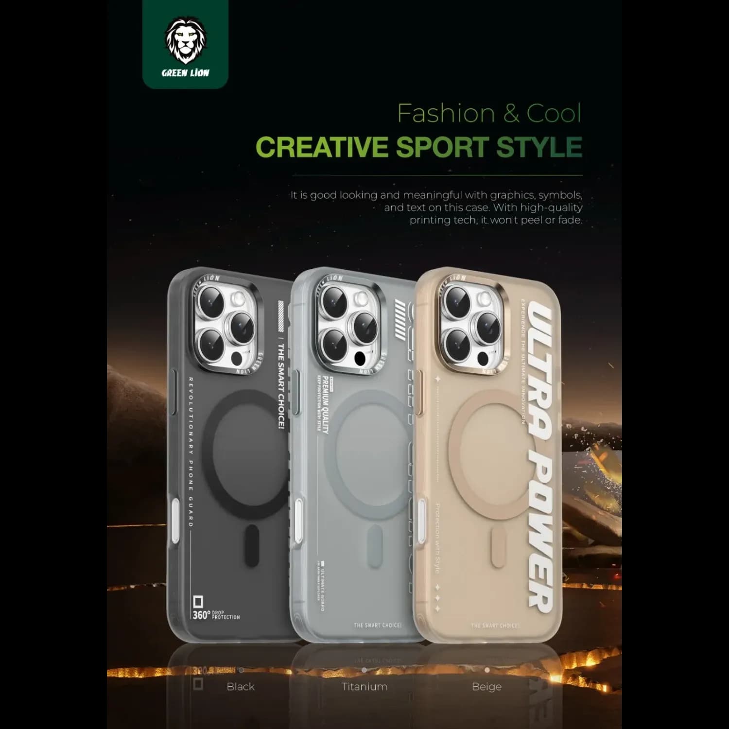 Green Lion MagSafe Case - Ultra Shockproof, Natural Titanium — Black 3