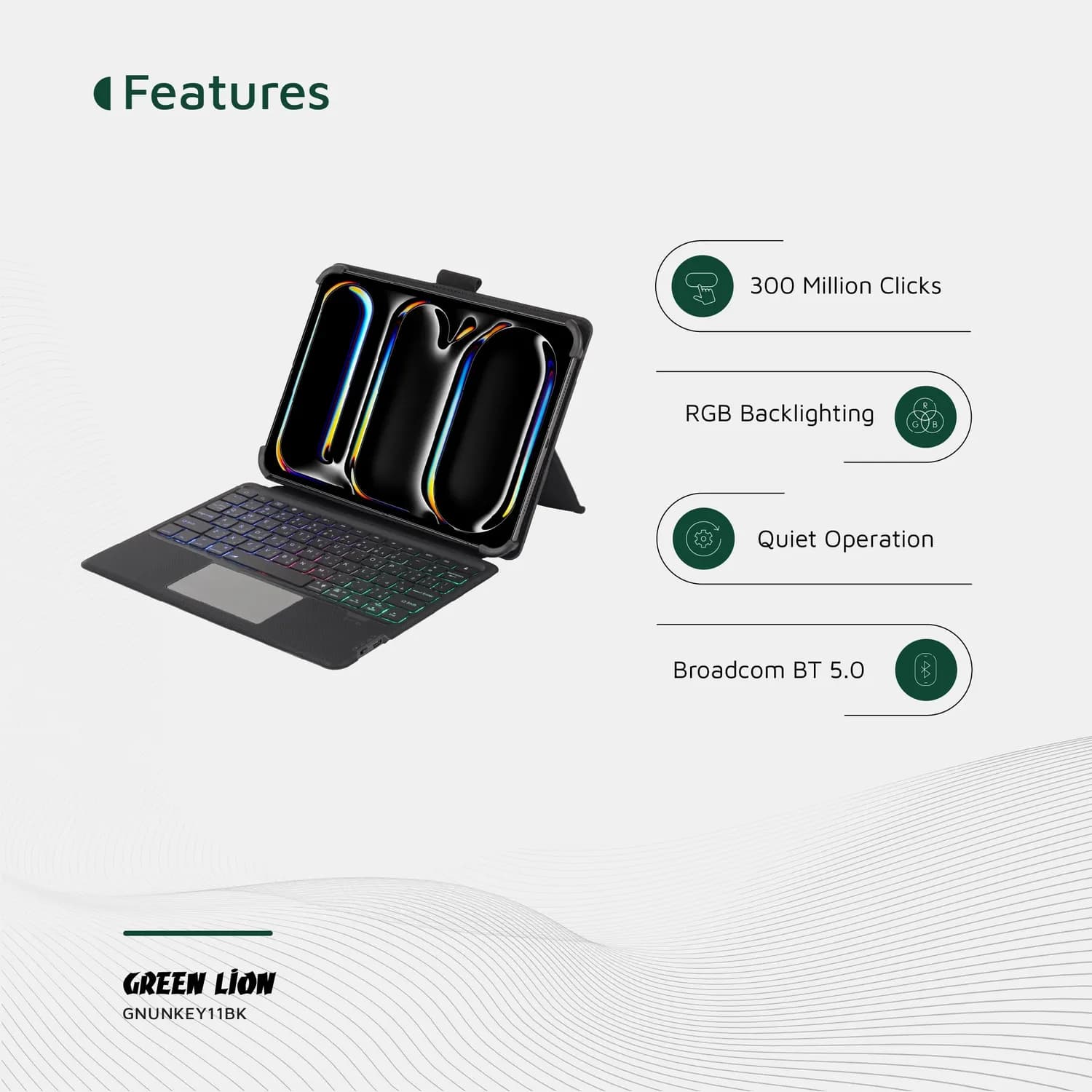 Green Lion Keyboard Case - Arabic & English, Bluetooth, Black 5