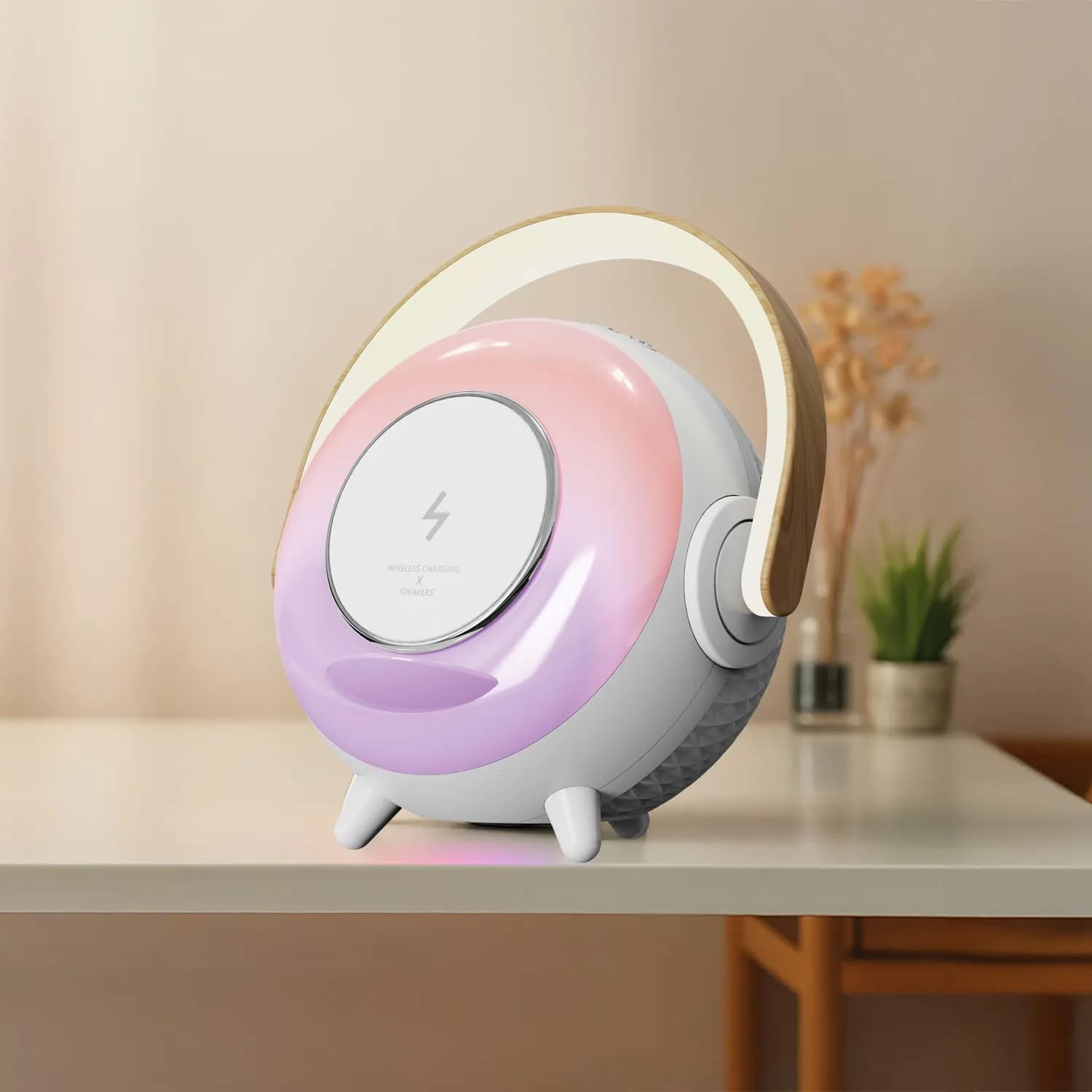 Green Lion Bedside Lamp Uranus - 15W Wireless Charger, BT Speaker, white 4