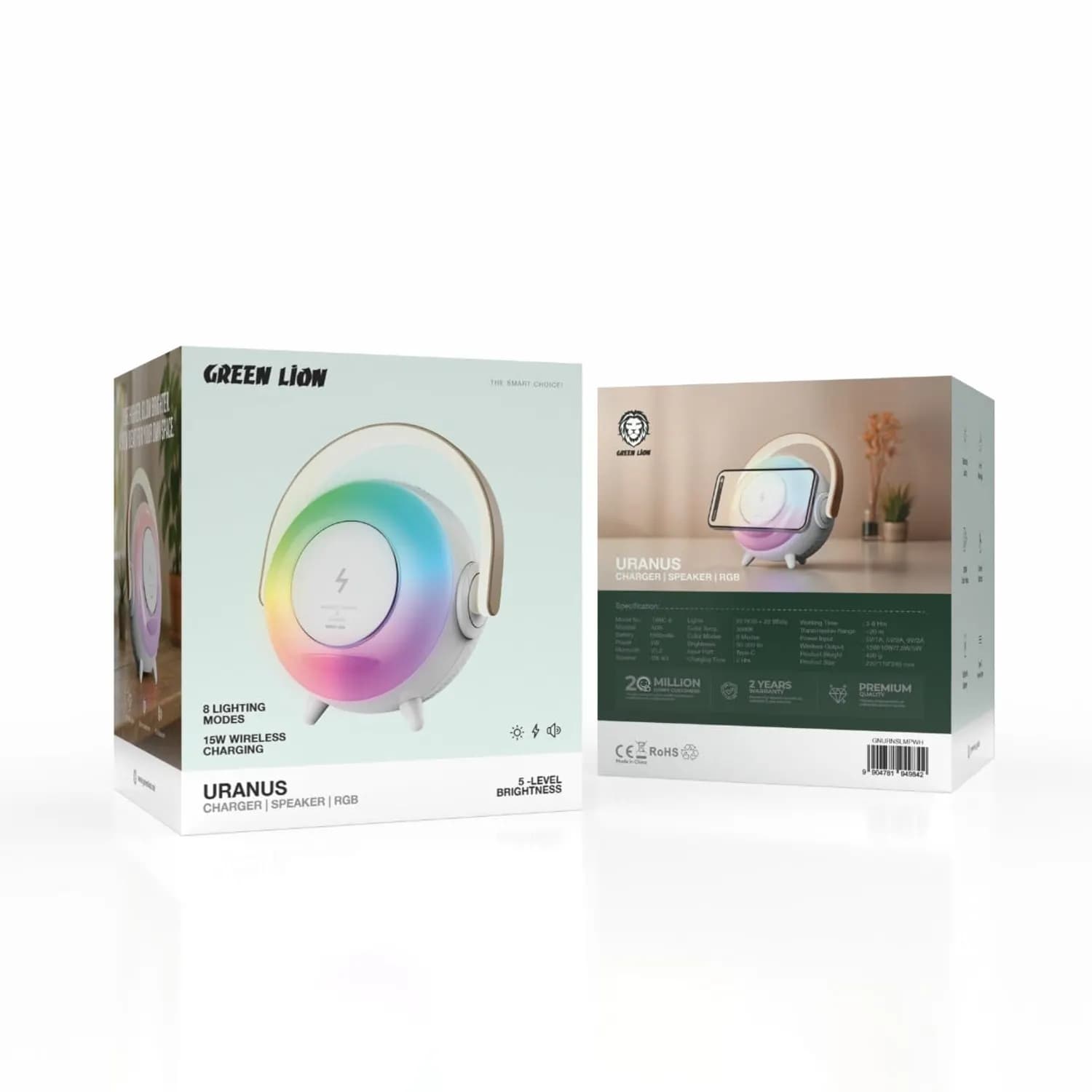 Green Lion Bedside Lamp Uranus - 15W Wireless Charger, BT Speaker, white 5