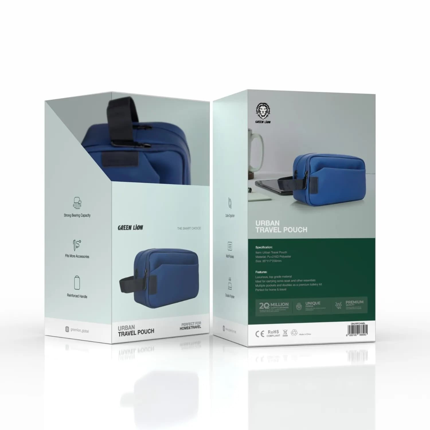 Green Lion Travel Pouch - Multiple Pockets, Blue — Black 3