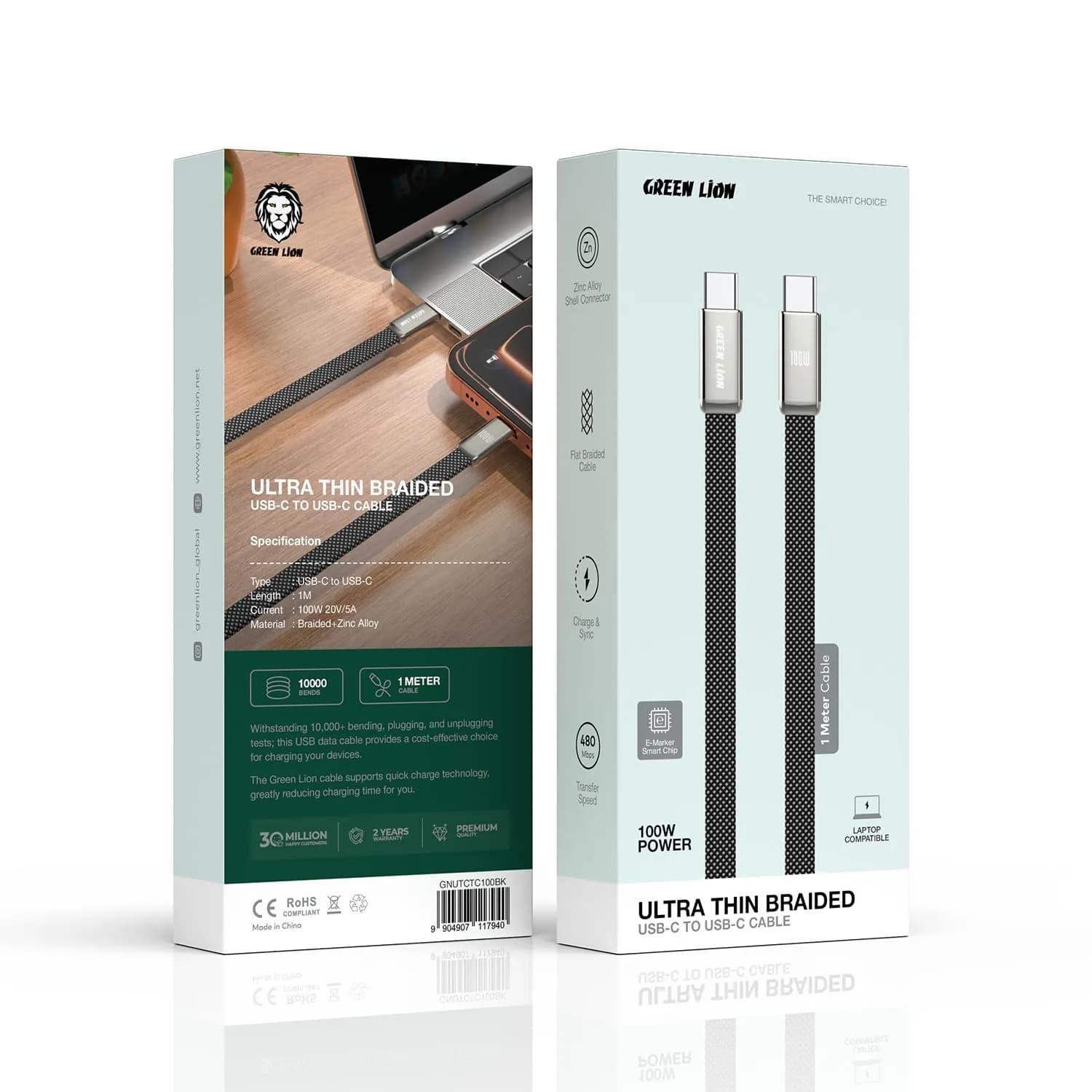 Green Lion USB-C Cable - 100W PD, 1M, Black — Silver 5