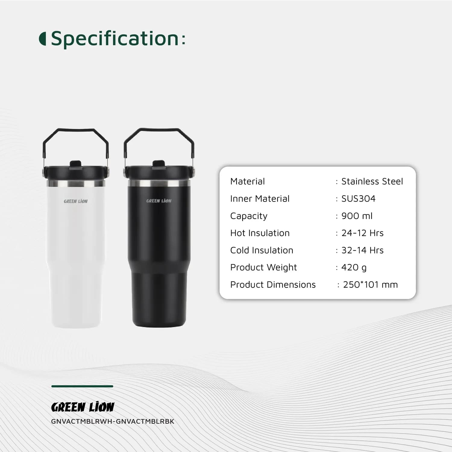 Green Lion Vacuum Tumbler - 900ml Double-Wall, White — Black 5