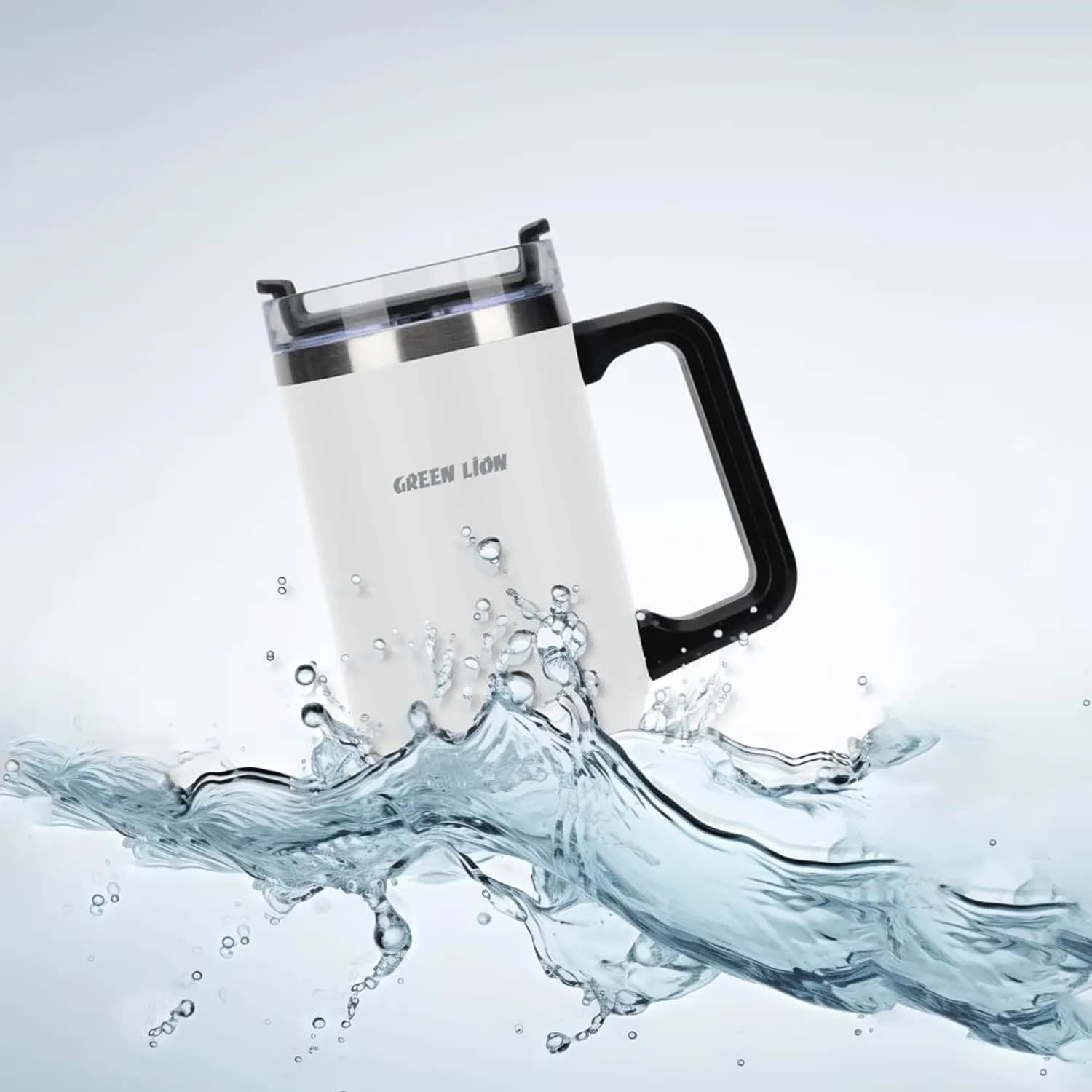 Green Lion Vacuum Travel Mug - 900ml Stainless Steel, White — Black 3