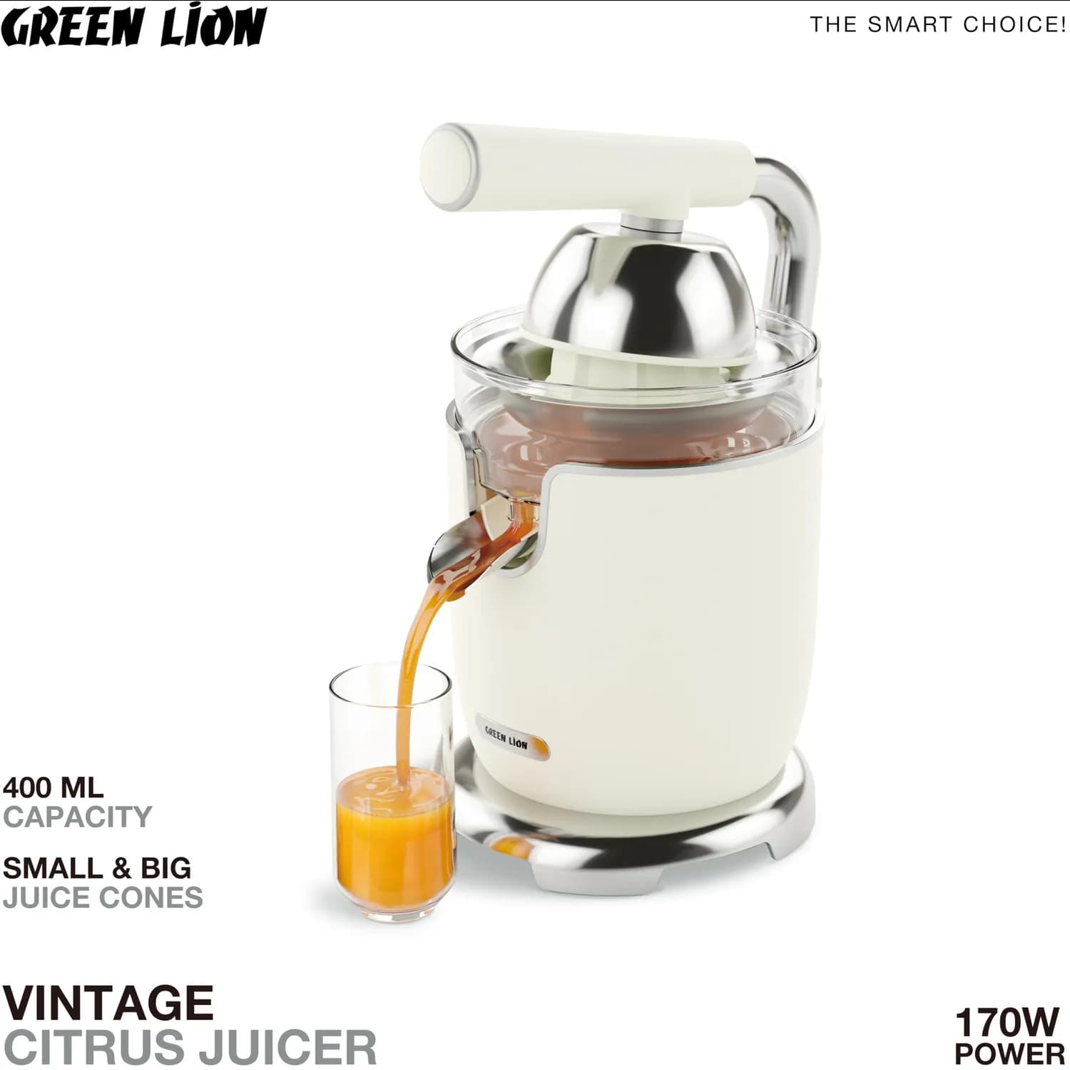 Green Lion Citrus Juicer - 170W Copper Motor, Cream 3
