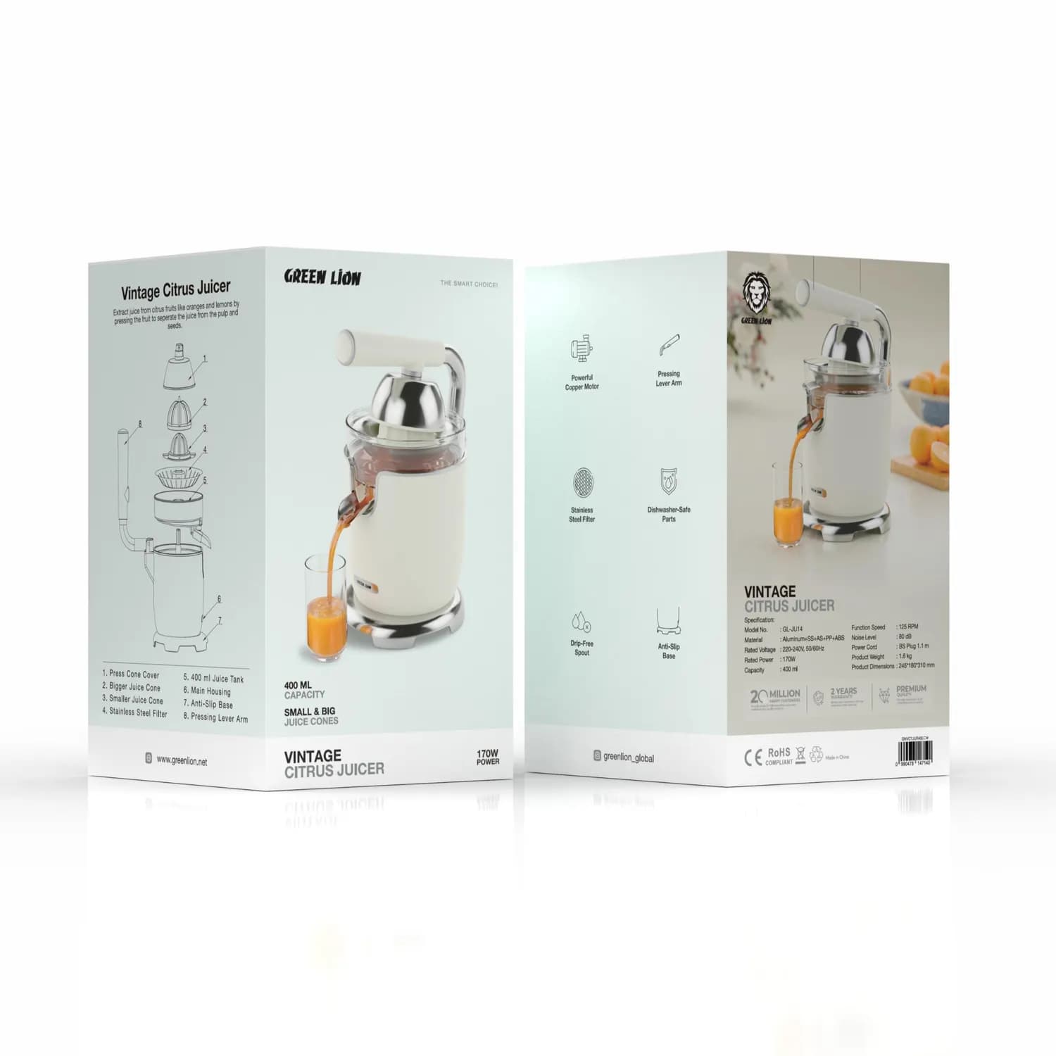 Green Lion Citrus Juicer - 170W Copper Motor, Cream 5