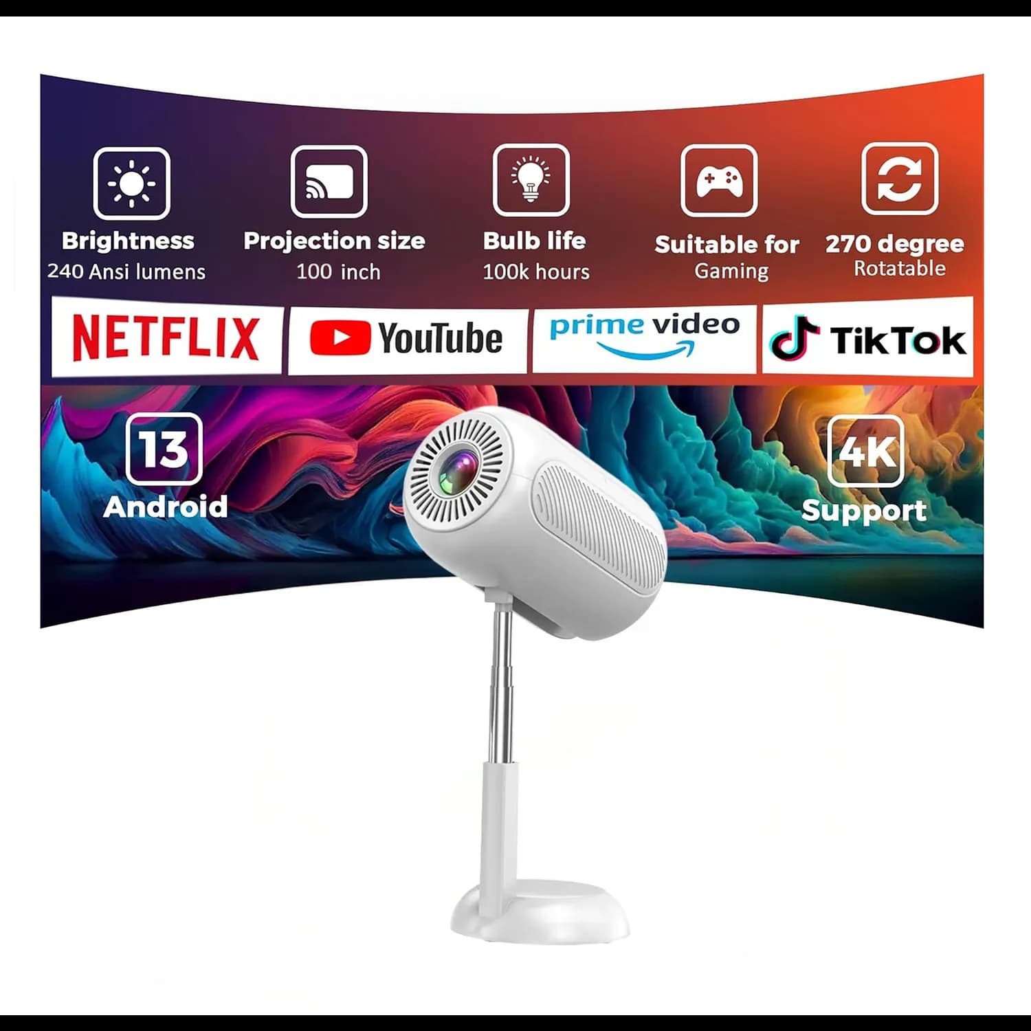 Green Lion Mini Projector VENUS - 4K, Wireless, White 1 Green Lion Mini Projector VENUS - 4K, Wireless, White 1