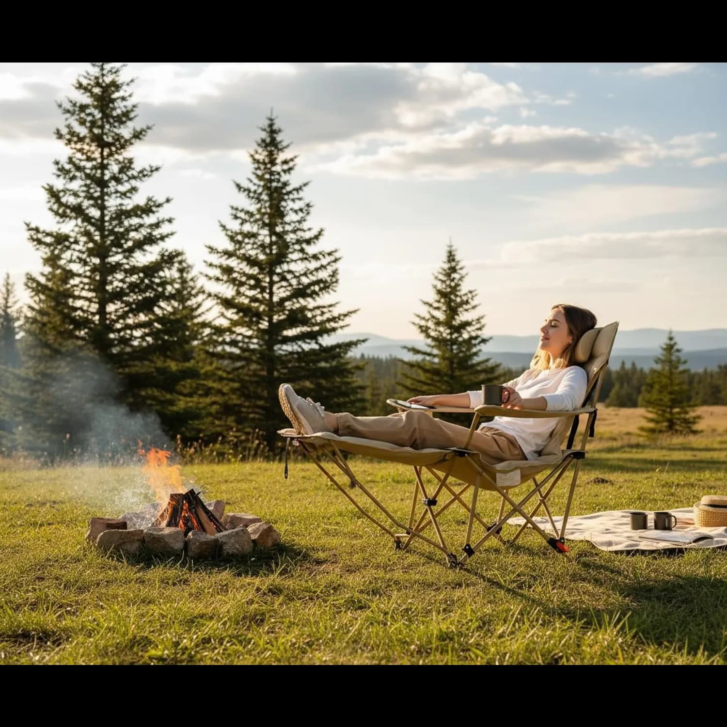 Green Lion Camping Chair Vestro - Folding, Removable Footrest, Beige 2