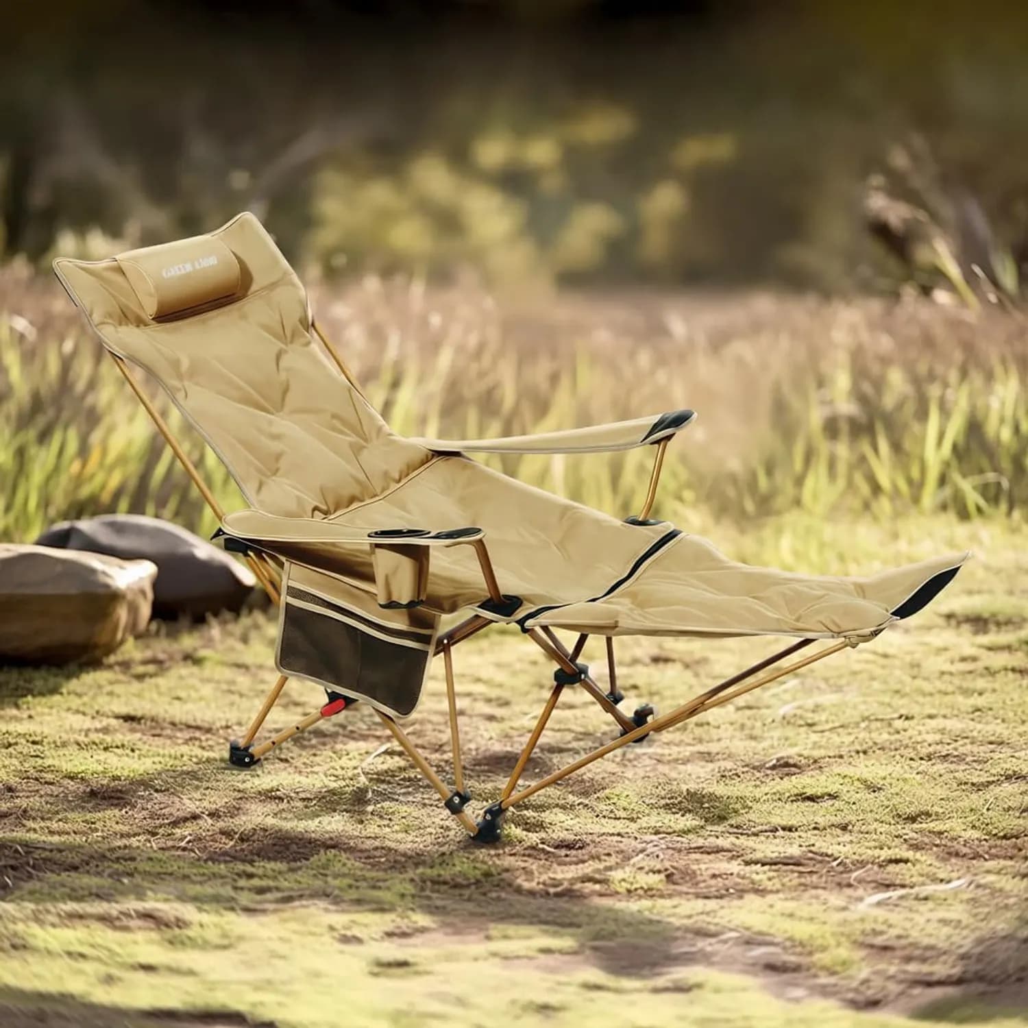 Green Lion Camping Chair Vestro - Folding, Removable Footrest, Beige 5
