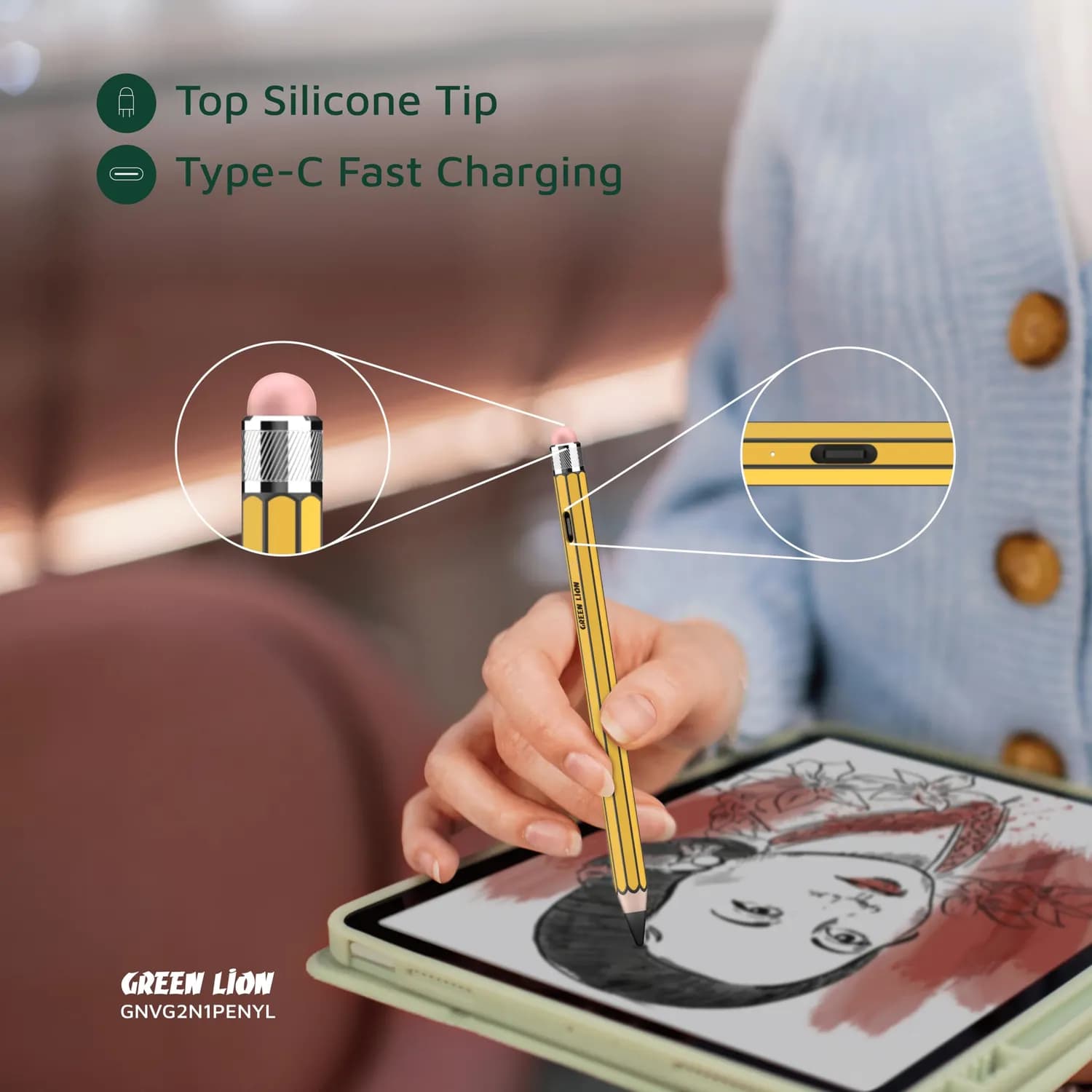 Green Lion Stylus Pencil Vintage - 2 in 1, Yellow 3