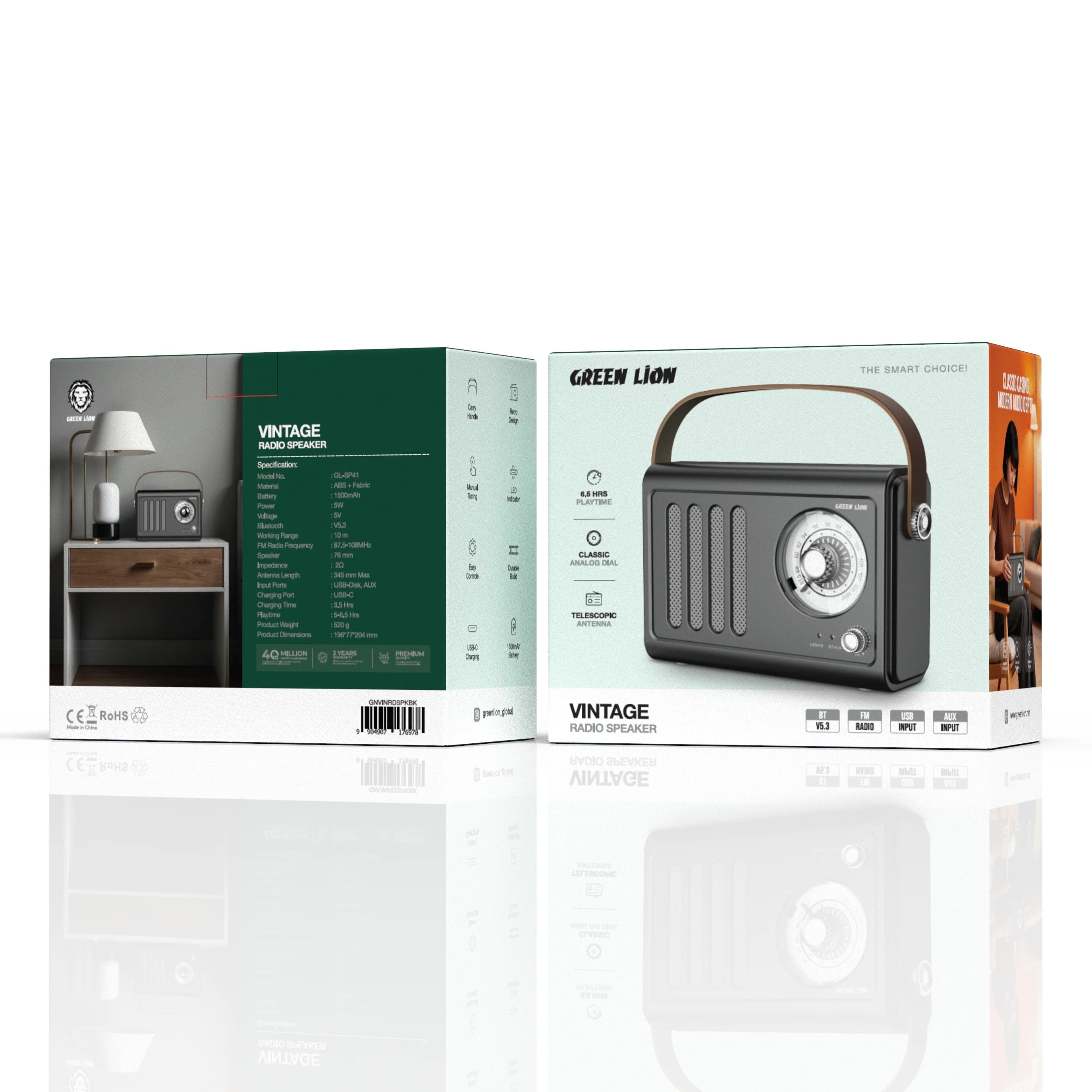 Green Lion Vintage Radio Speaker GNVINRDSPKBK - Bluetooth 5.3, Black 4