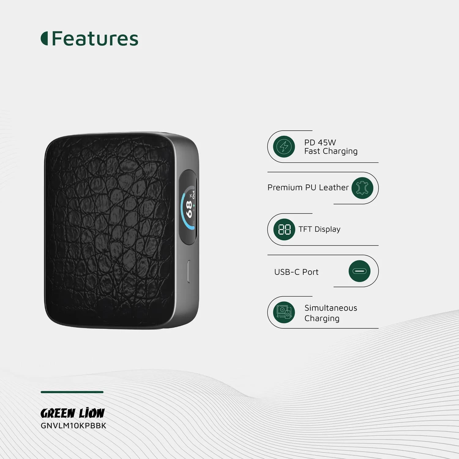 Green Lion Power Bank VALMONT 10000mAh PD 45W - Black 5