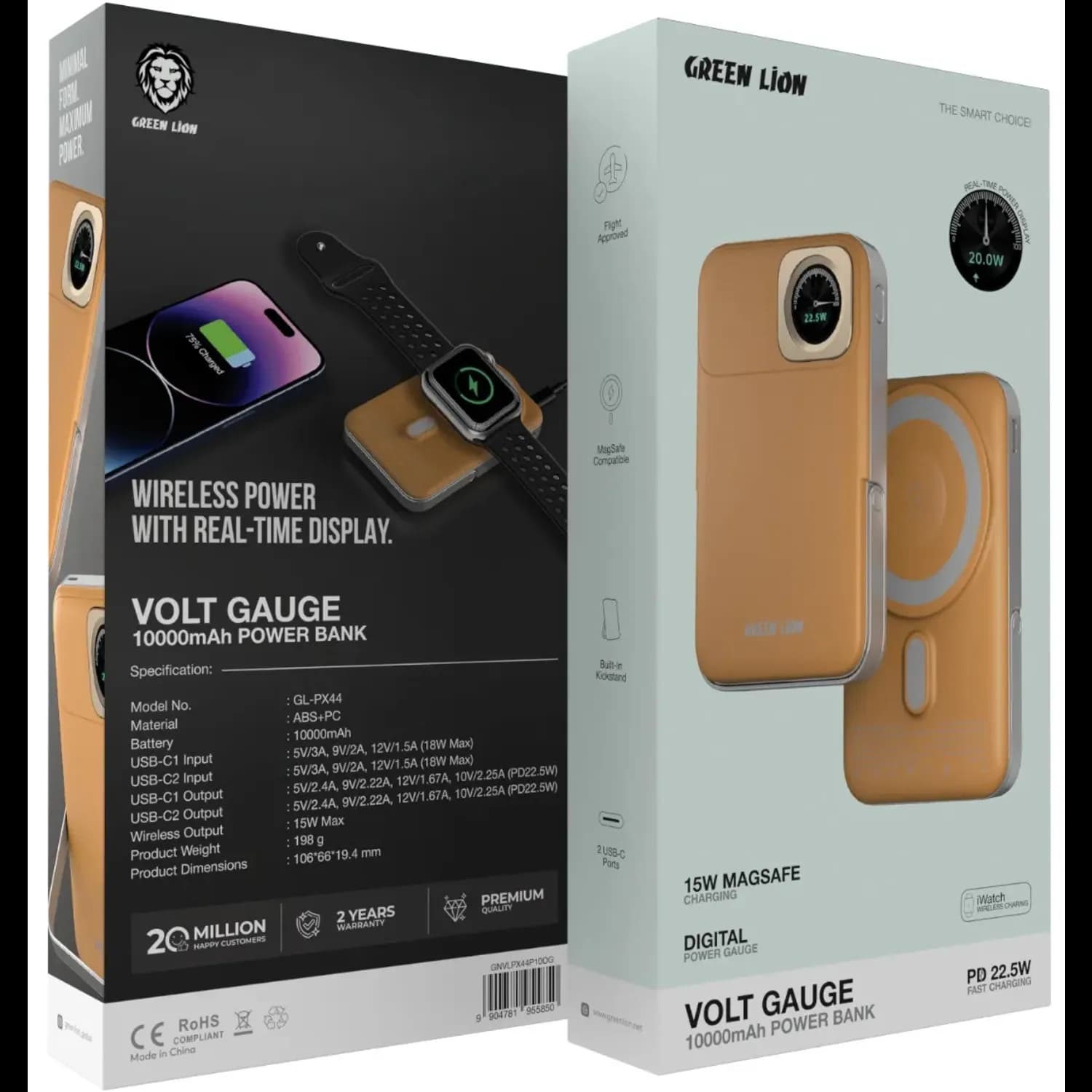 Green Lion Power Bank Volt Gauge 10000mAh PD 22.5W - MagSafe, Orange — Orange 4