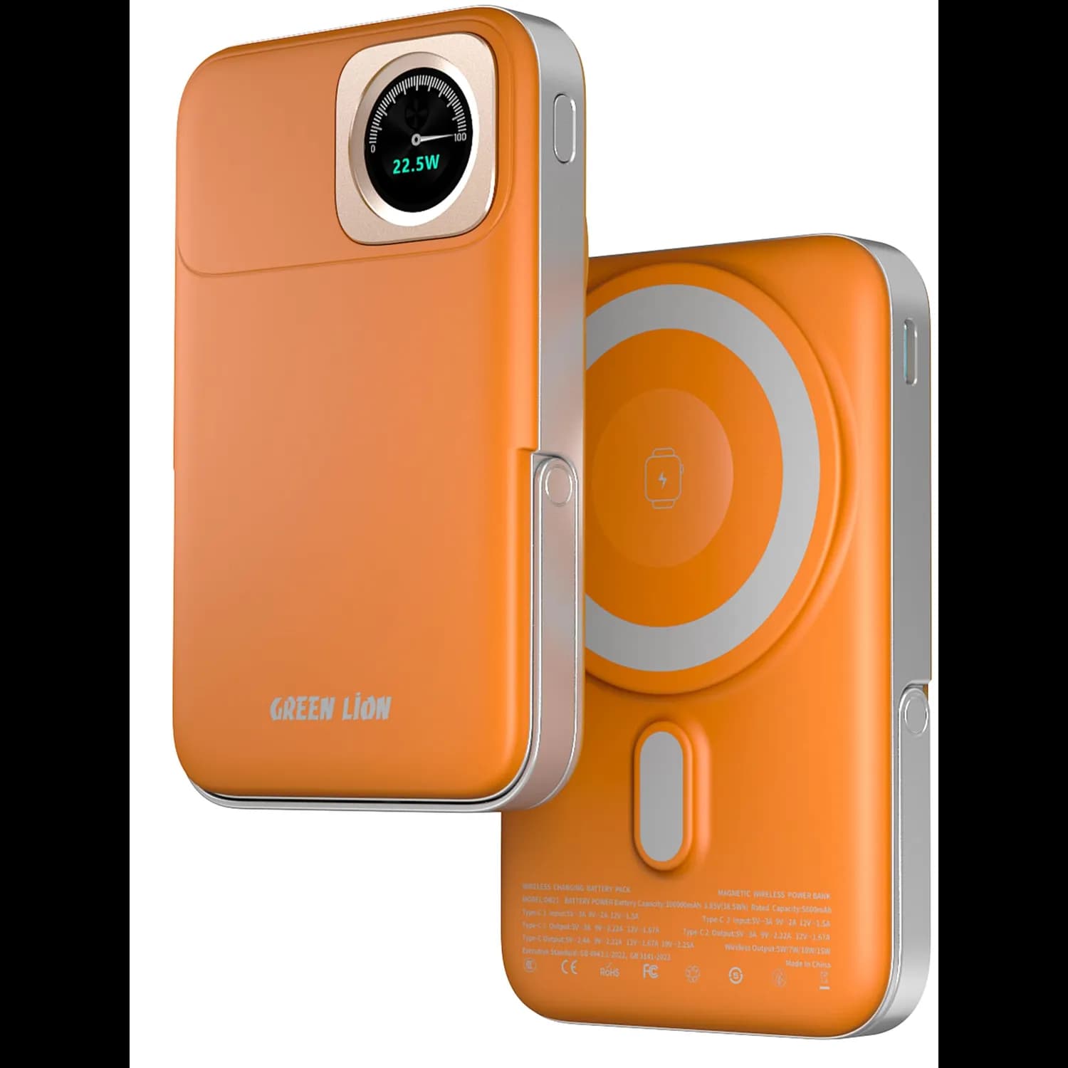 Green Lion Power Bank - 10000mAh, 22.5W PD & 15W Wireless, Orange 1 Green Lion Power Bank - 10000mAh, 22.5W PD & 15W Wireless, Orange 1
