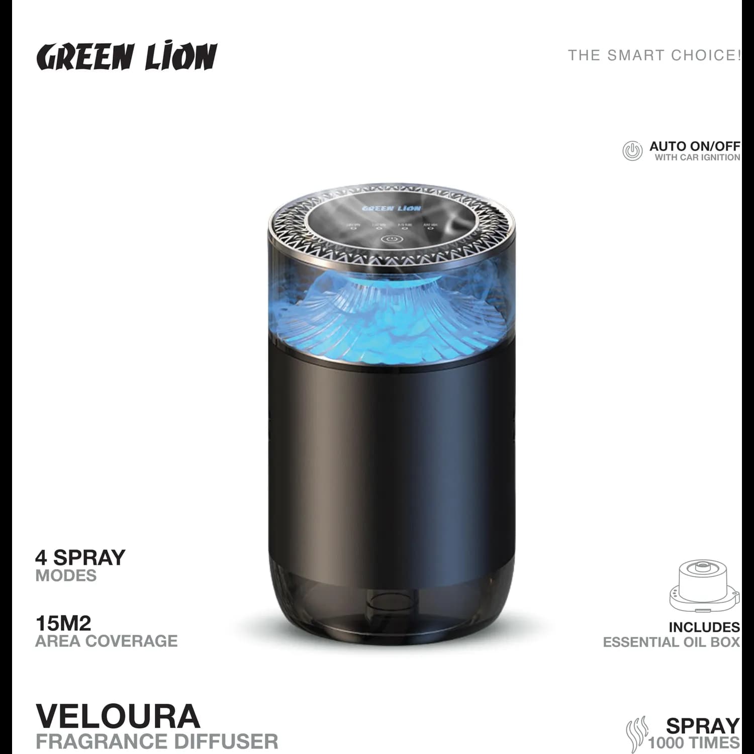 Green Lion Fragrance Diffuser Veloura - 10W, LED Lights, Type-C, Black 4