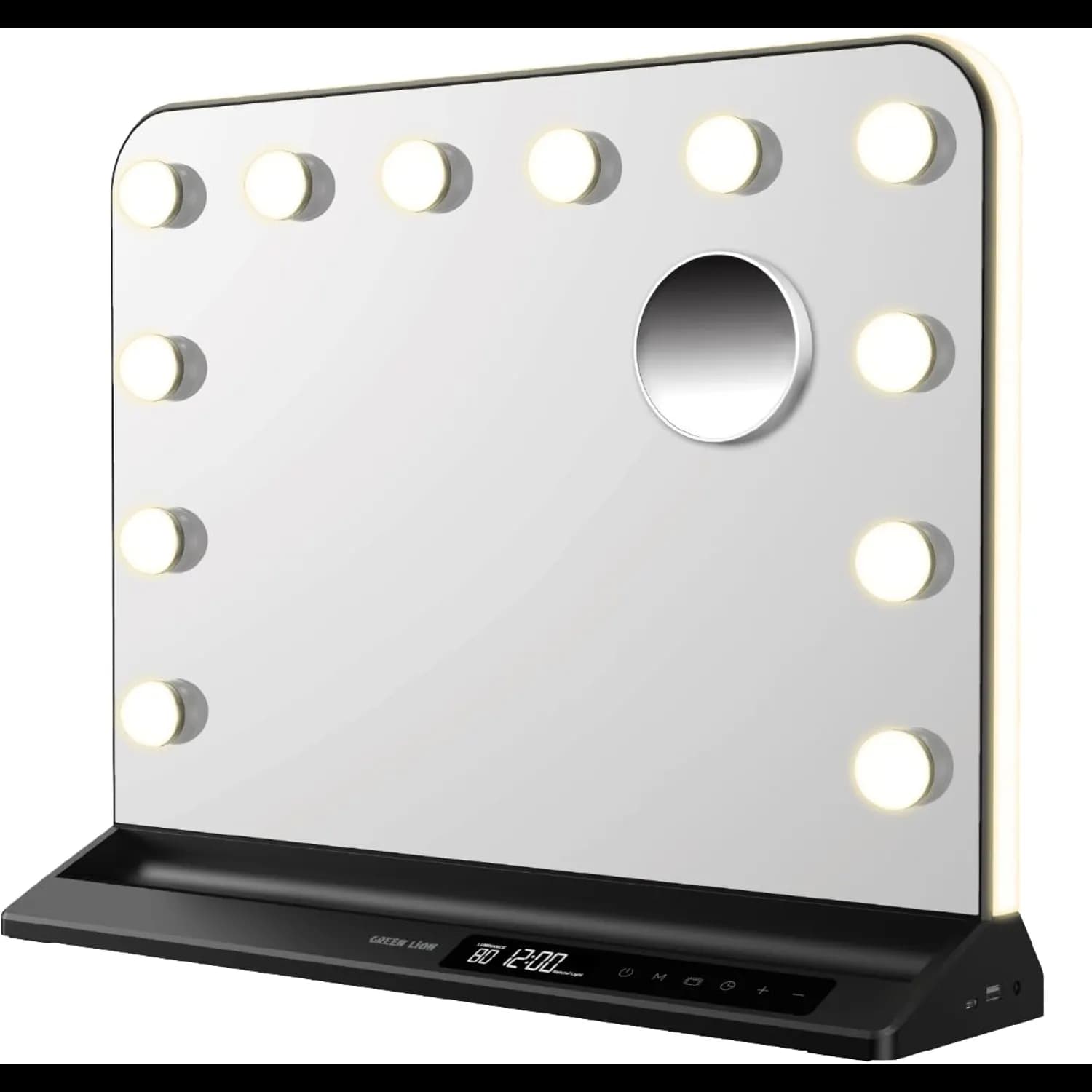 Green Lion Vanity Mirror - 12 LED Bulbs, Digital Clock, Black 1 Green Lion Vanity Mirror - 12 LED Bulbs, Digital Clock, Black 1
