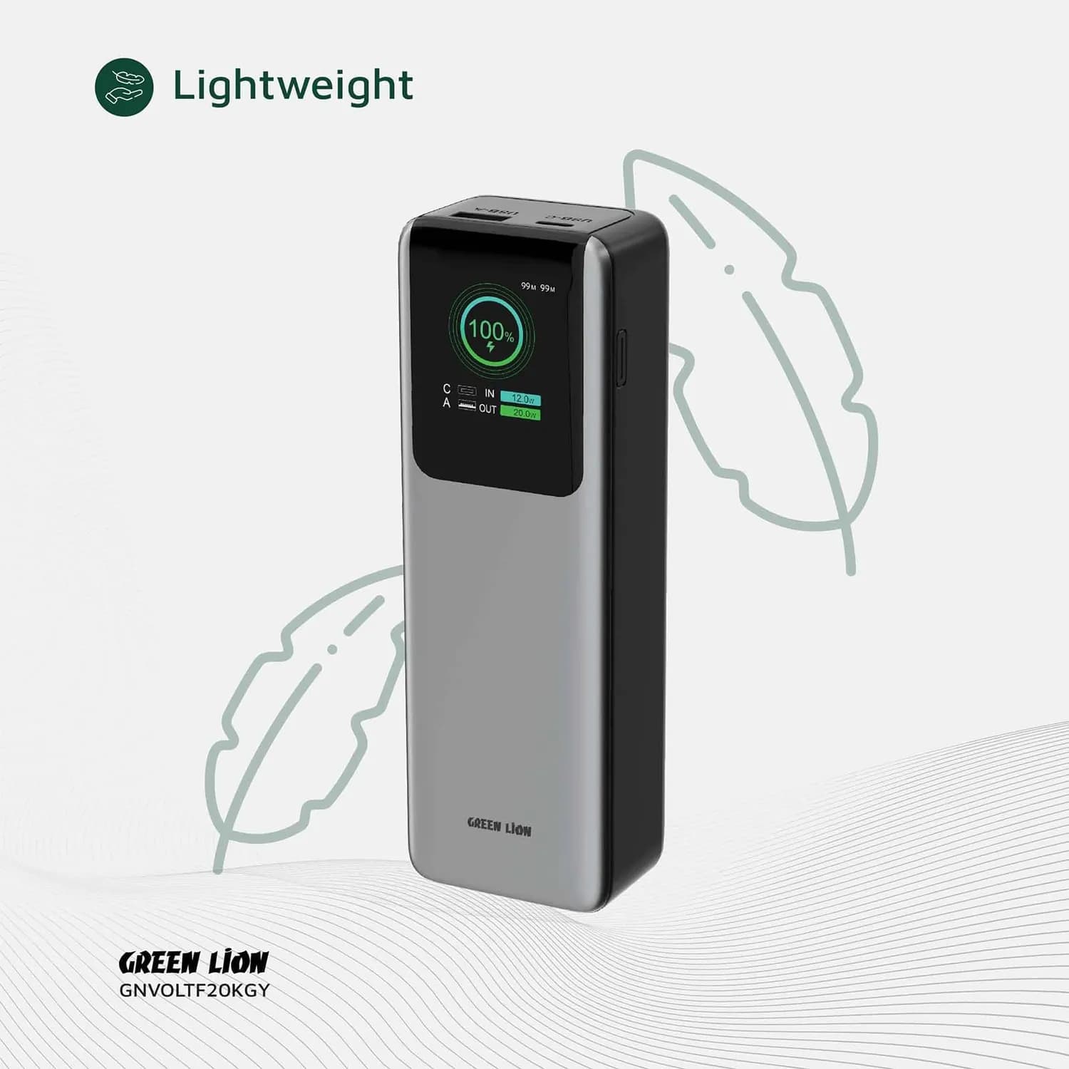 Green Lion Power Bank - 20000mAh 100W PD, Gray 3